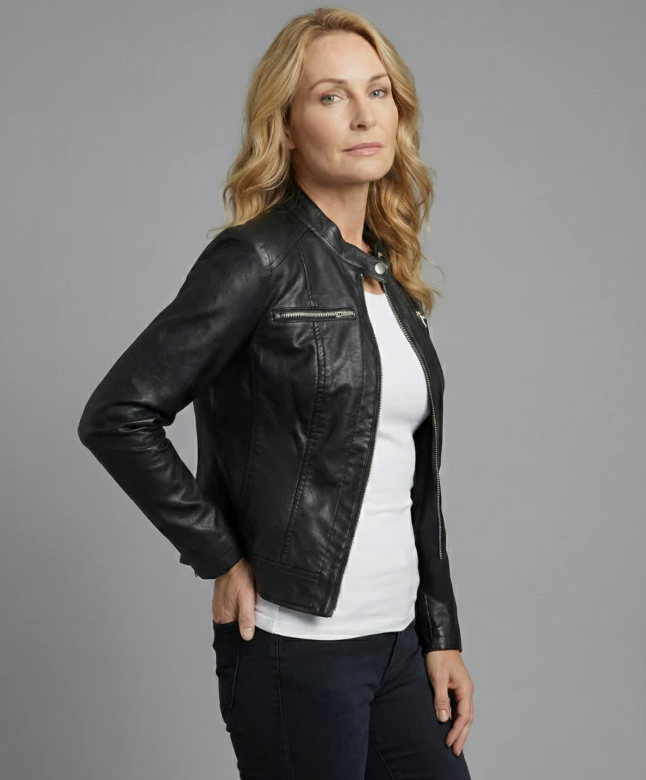 Damen Lederjacke Schwarz Bikerjacke