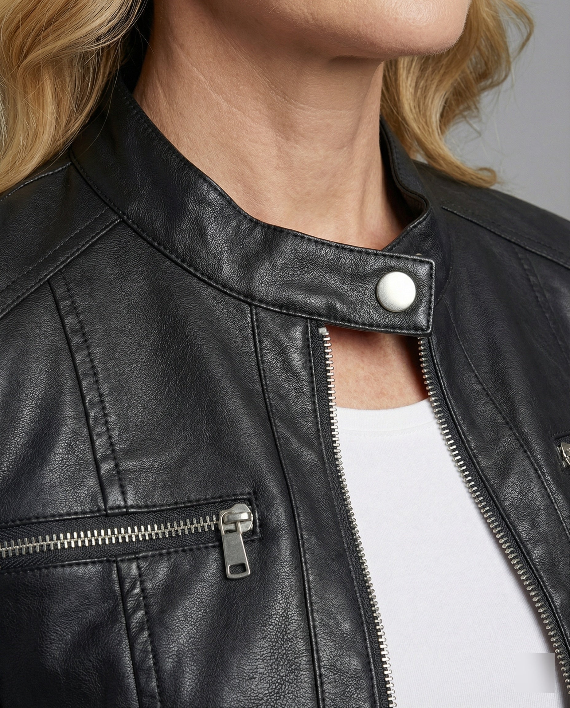 Damen Lederjacke Schwarz Bikerjacke - Image 4