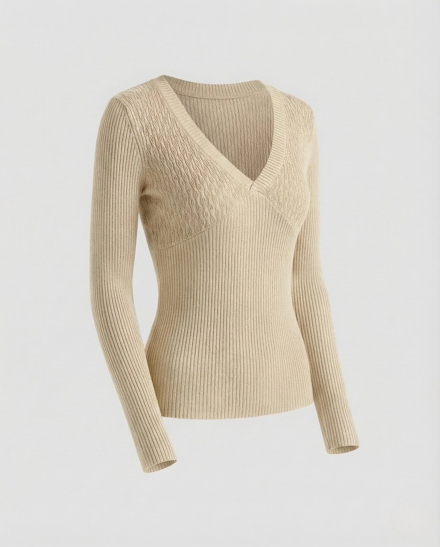 Damen Feinstrickpullover V Ausschnitt Rippstruktur - Image 5