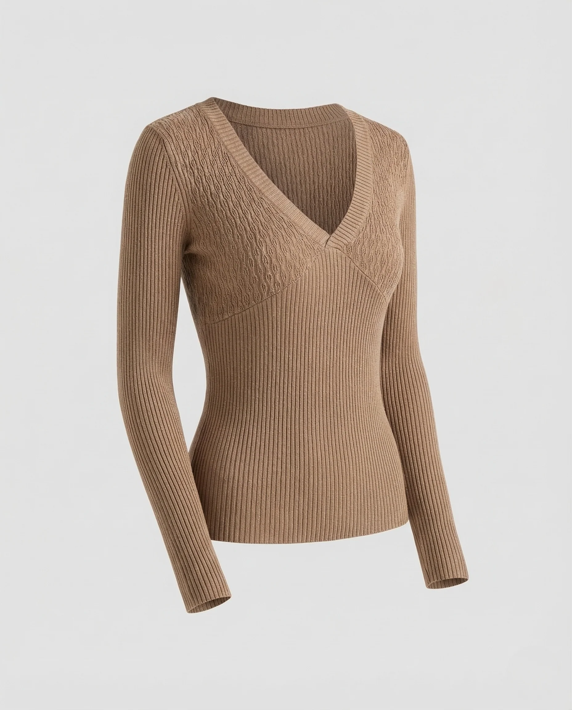 Damen Feinstrickpullover V Ausschnitt Rippstruktur - Image 6