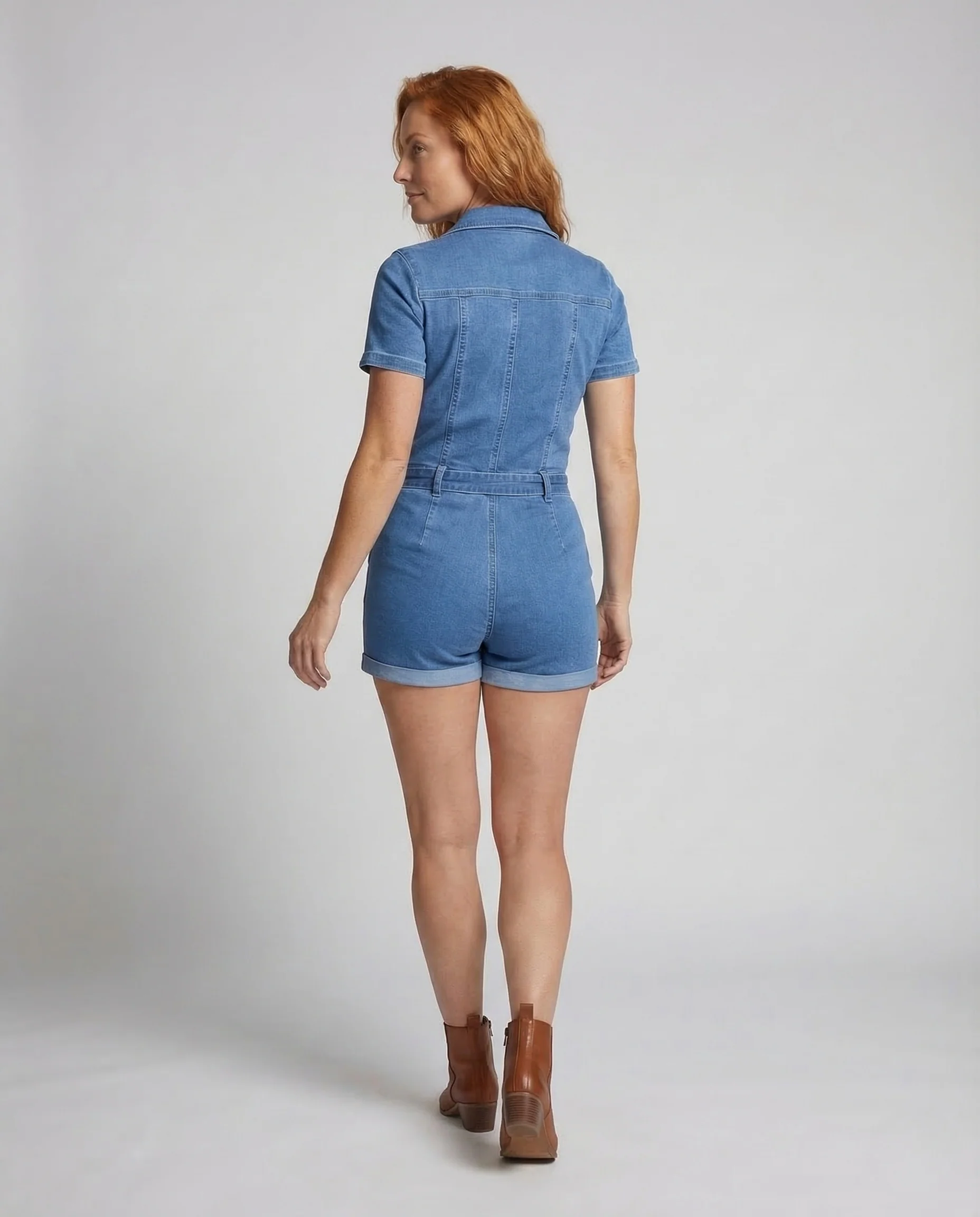 Damen Jeans Overall Kurzarm Gürtel - Image 3