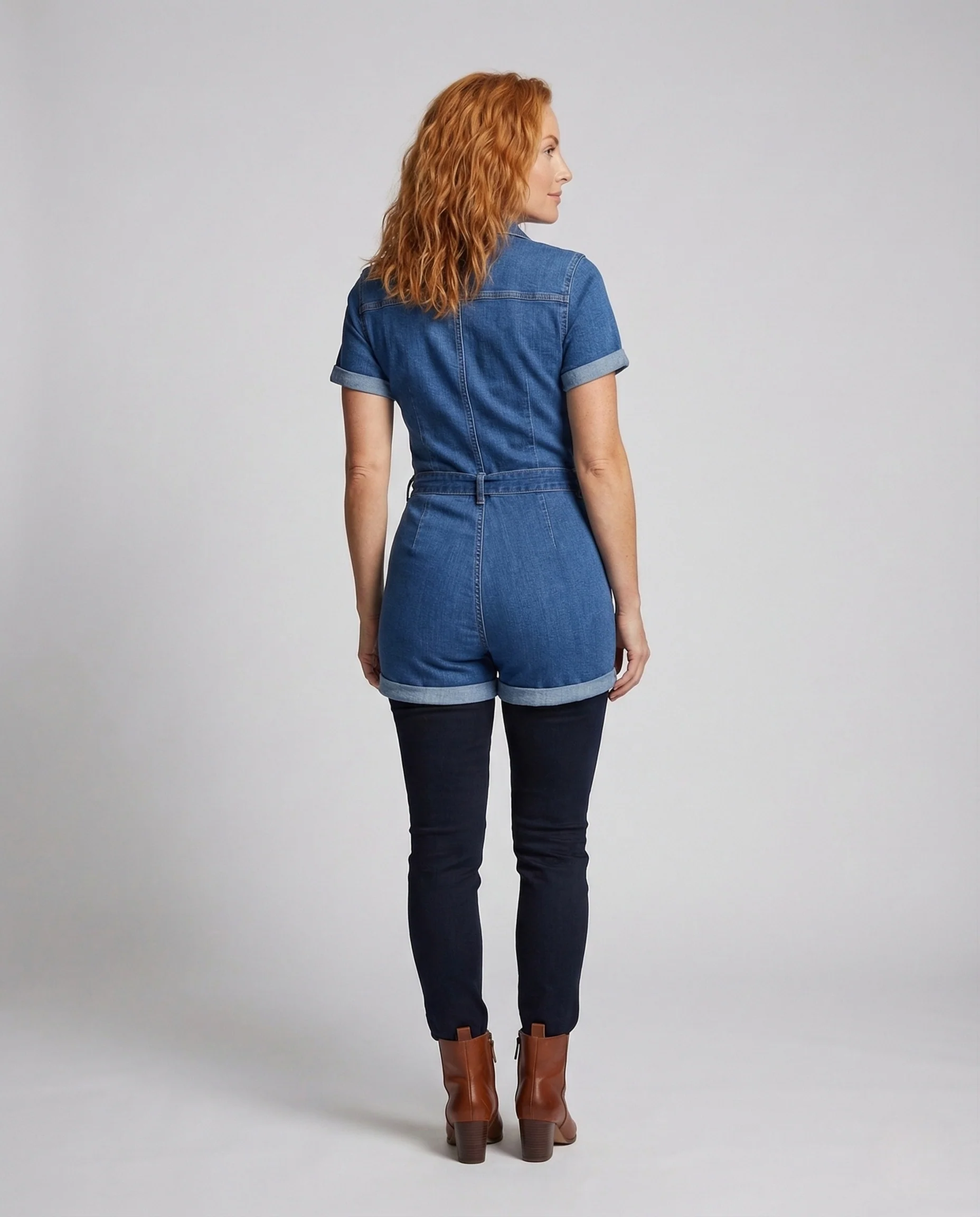 Damen Jeans Overall mit Bindegürtel - Image 3