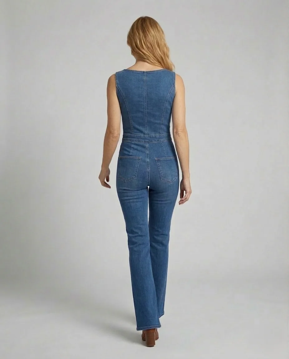 Damen Jeans Overall Figurbetont Schlaghose - Image 3
