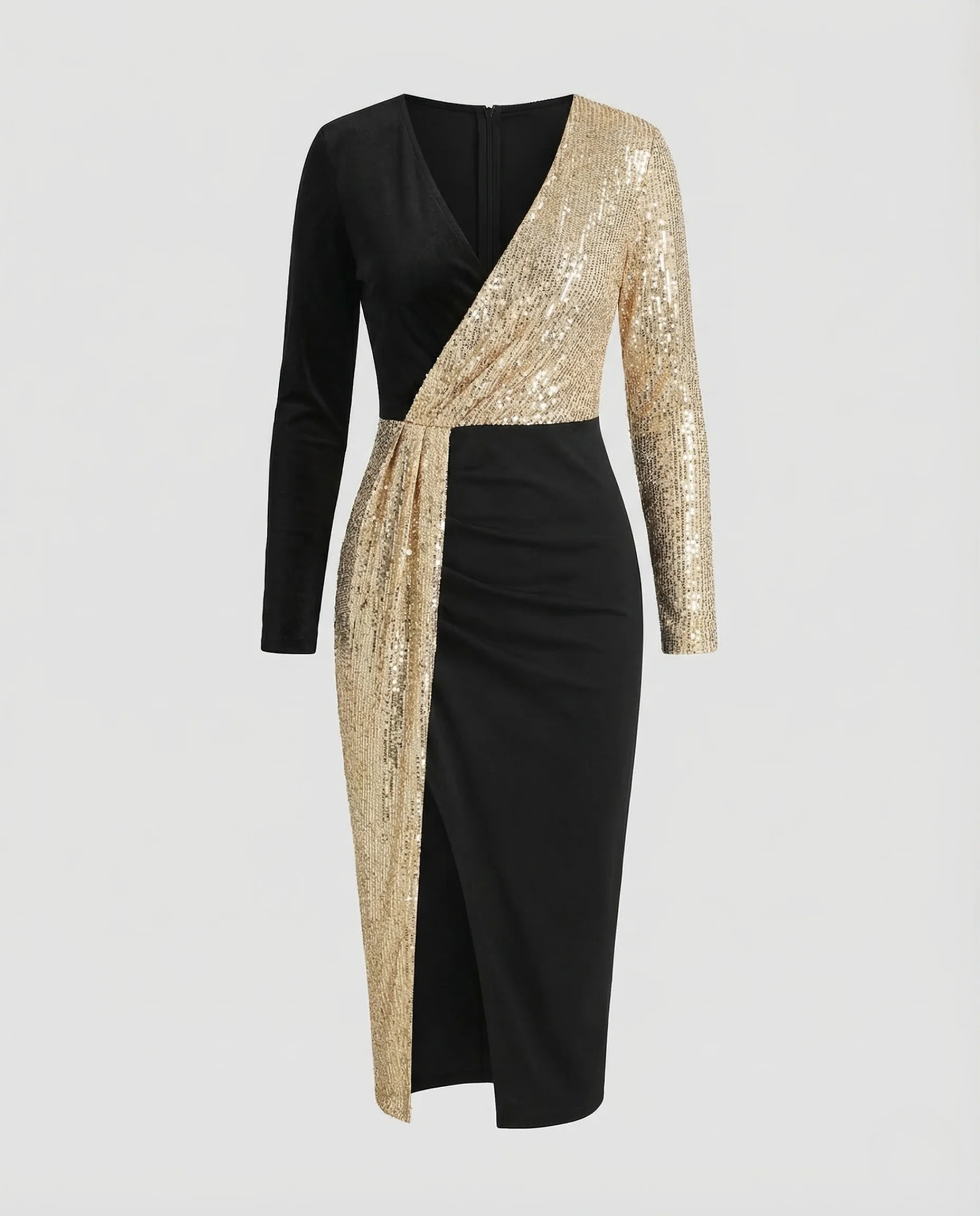 Damen Abendkleid Pailletten Wickeleffekt - Image 5