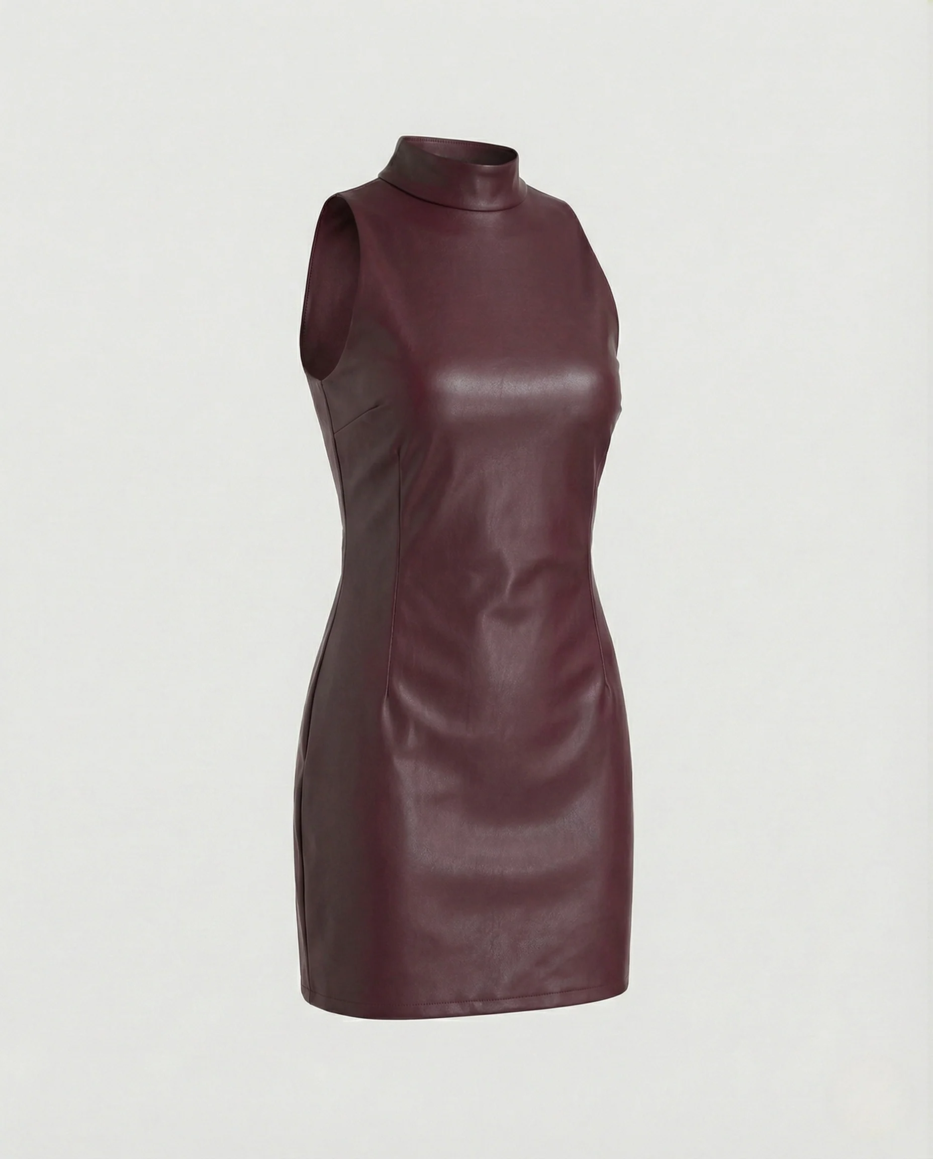 Damen Kunstleder Minikleid mit Stehkragen - Image 6