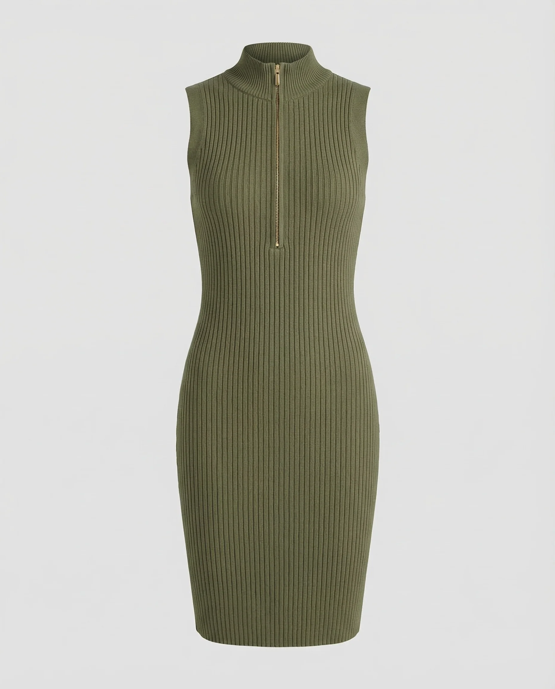 Damen Rippstrick Midikleid Stehkragen Reißverschluss - Image 5