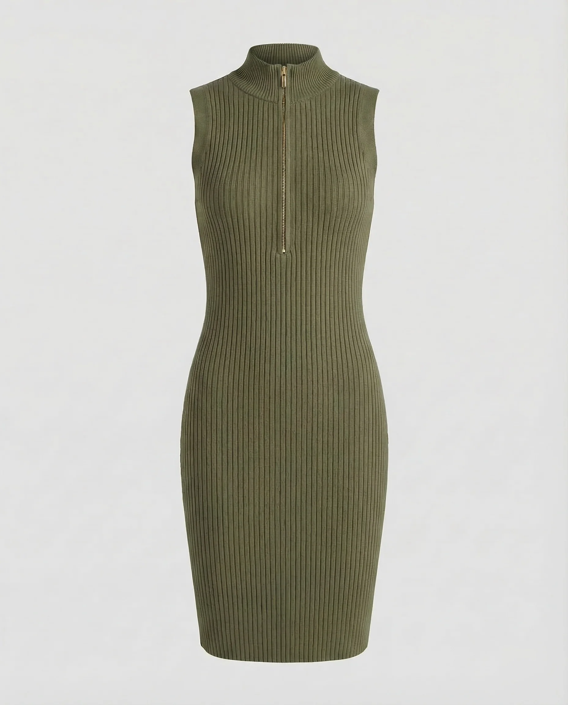 Damen Rippstrick Midikleid Stehkragen Reißverschluss - Image 8