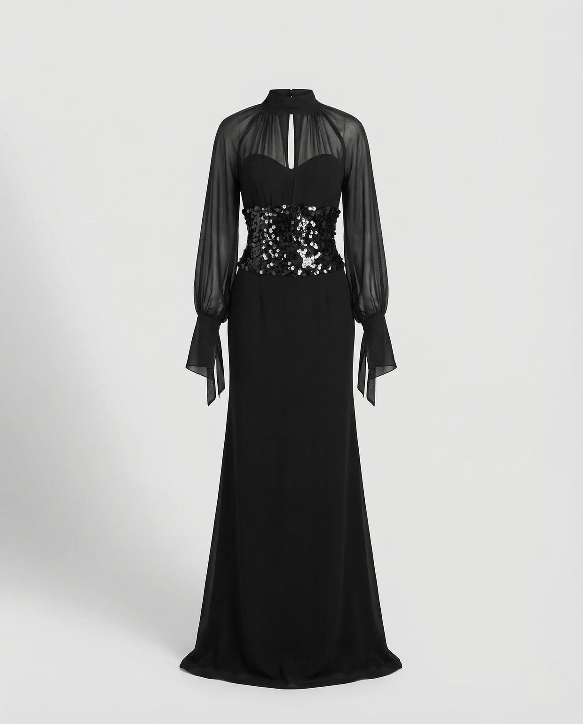 Damen Abendkleid Bodenlang Chiffonärmel Pailletten - Image 5