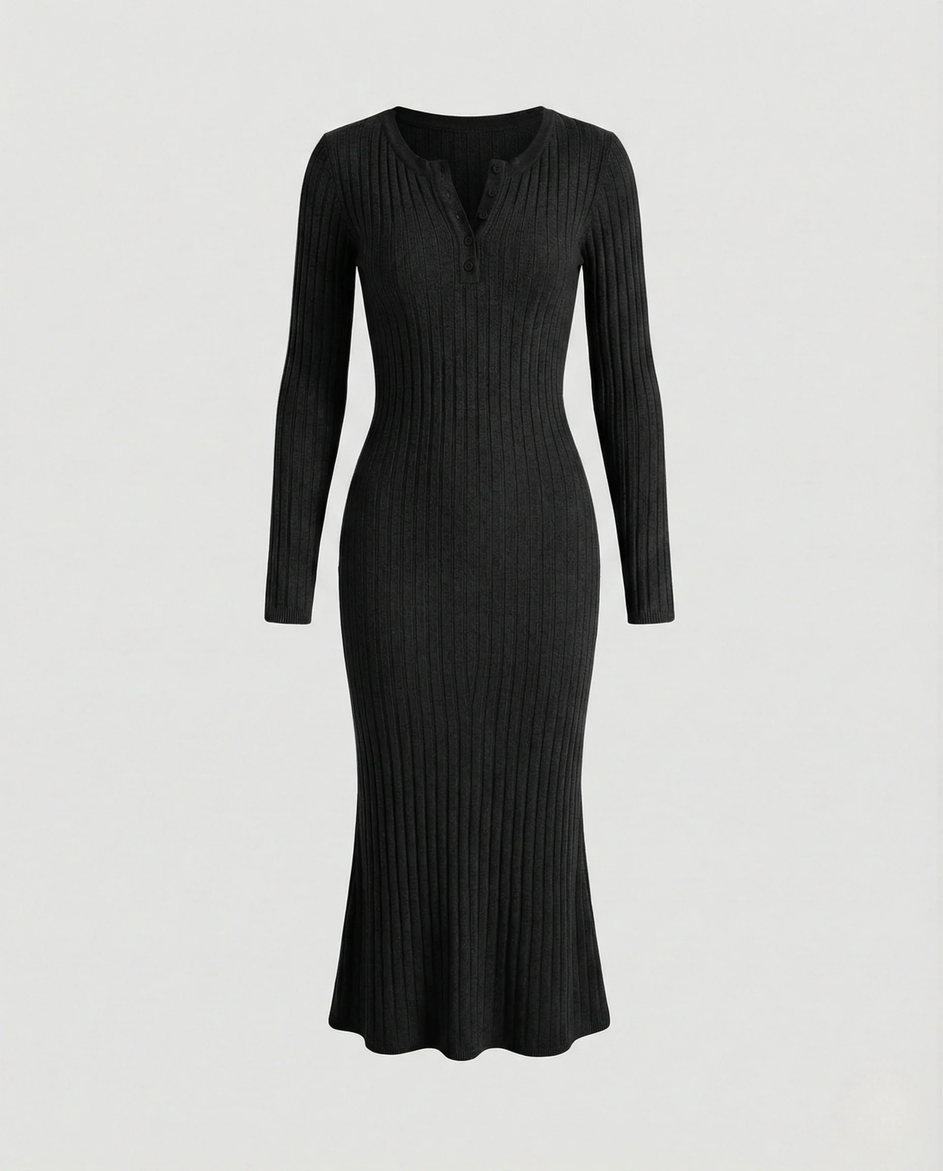 Damen Geripptes Strickkleid mit Knopfleiste - Image 6
