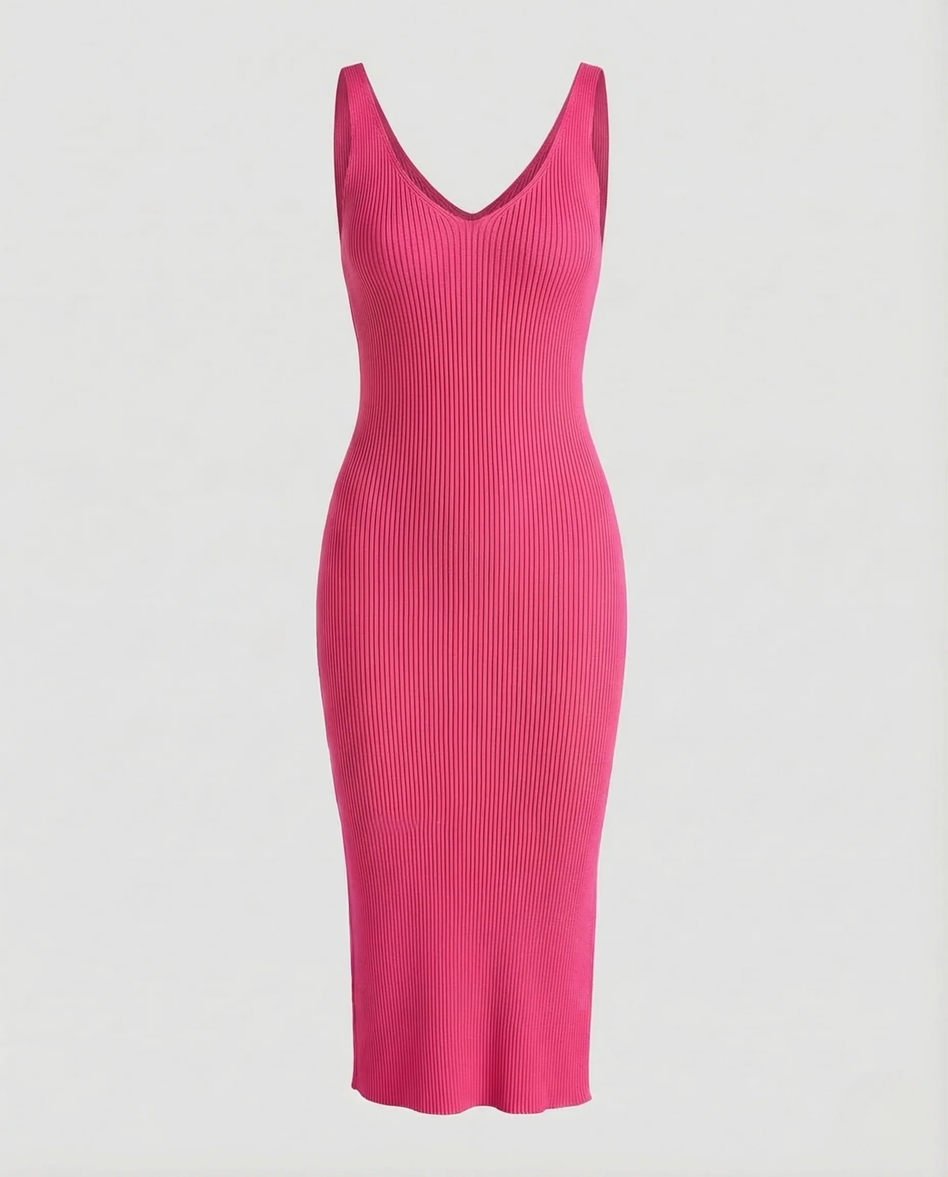Damen Rippstrick Midikleid V Ausschnitt - Image 7