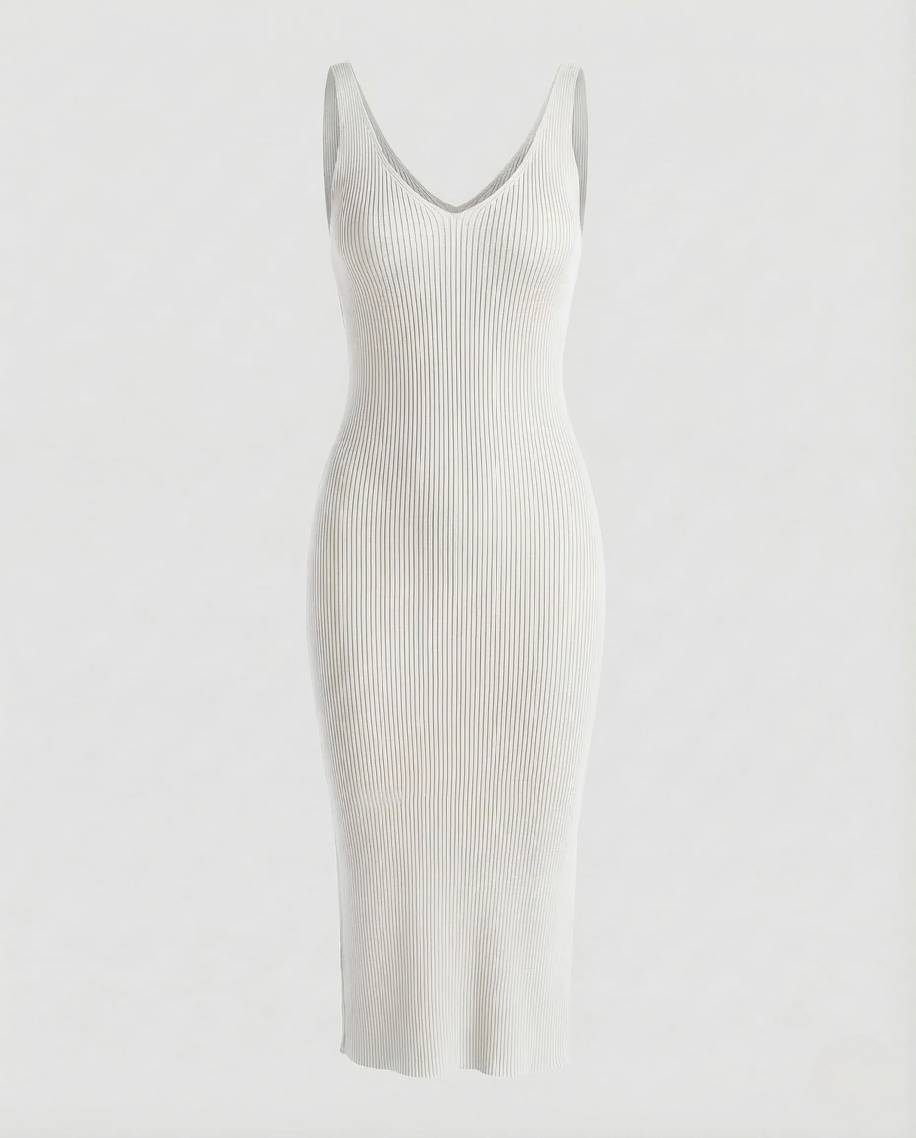Damen Rippstrick Midikleid V Ausschnitt - Image 8