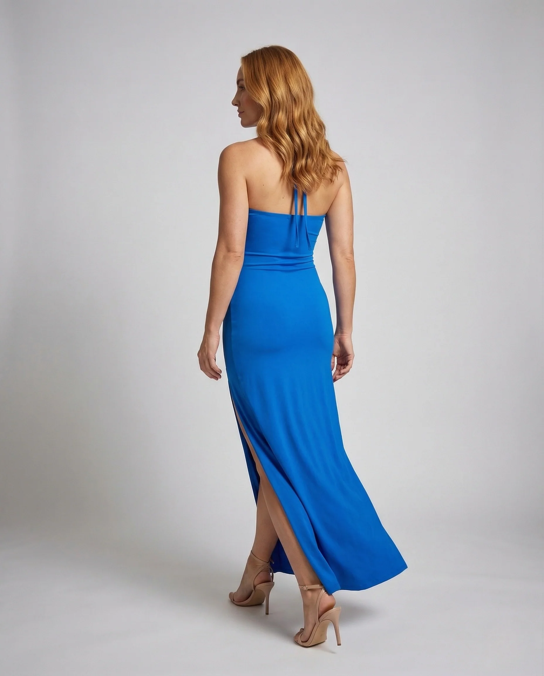 Damen Halterkleid Schlitz Raffung - Image 4