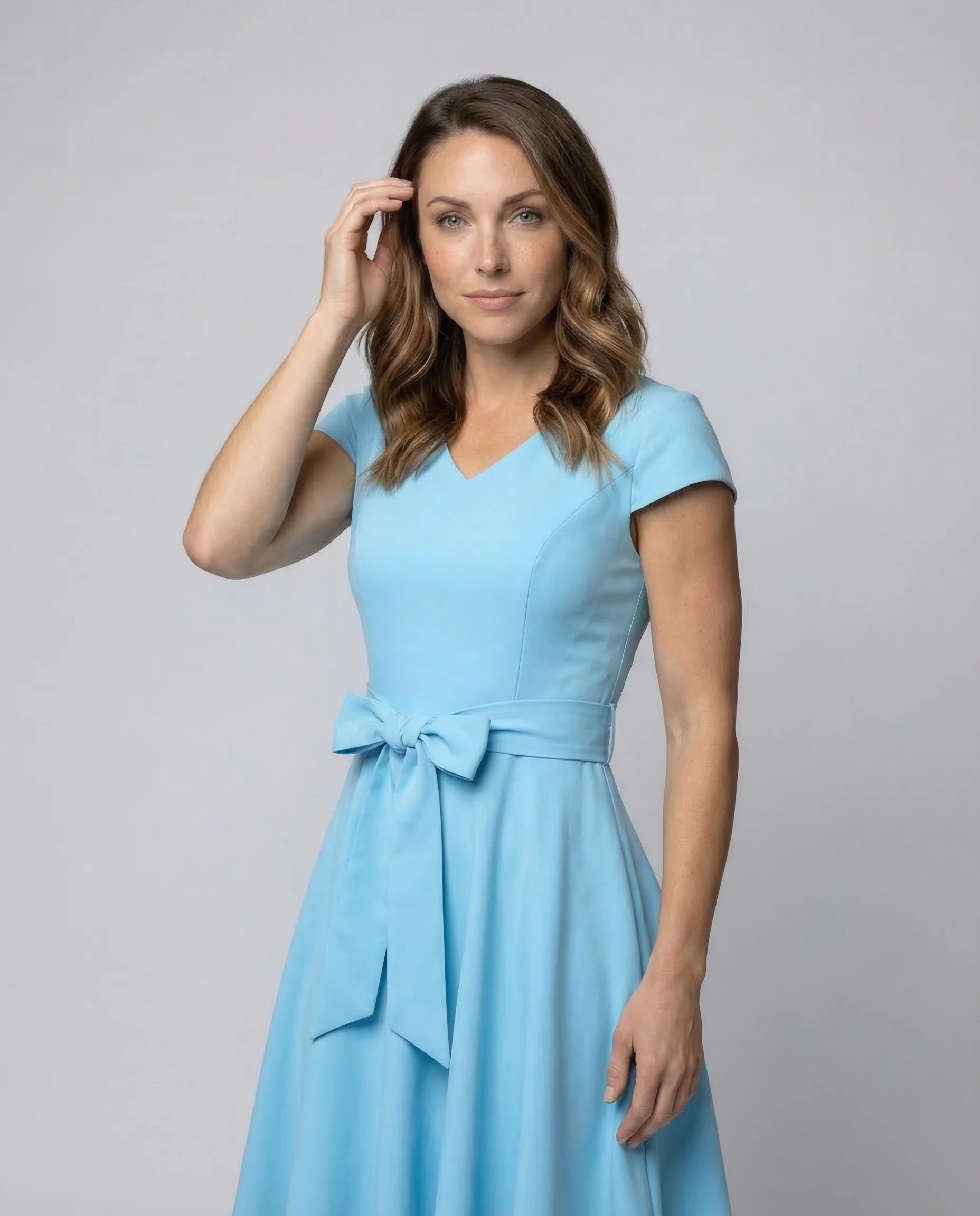 Damen Kleid V Ausschnitt Gürtel - Image 2