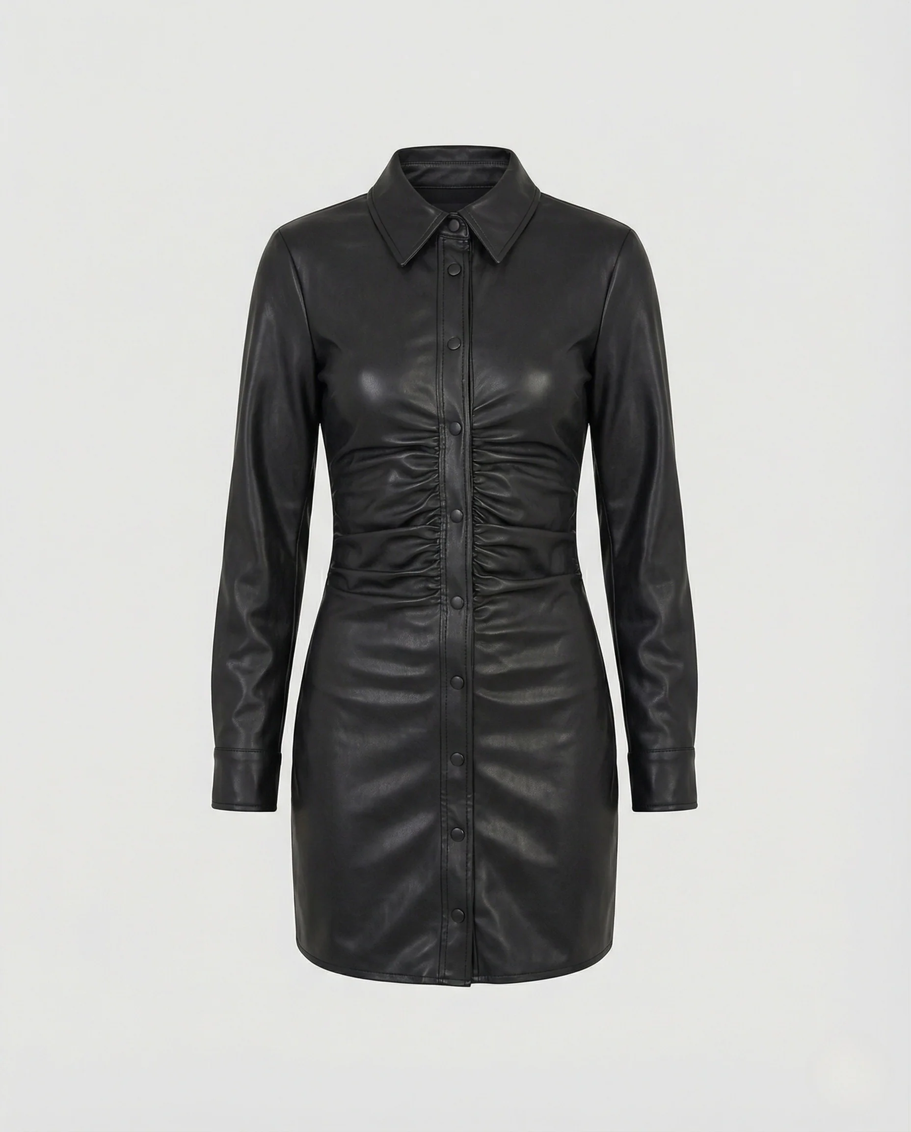 Damen Minikleid Lederoptik Hemdstil - Image 4