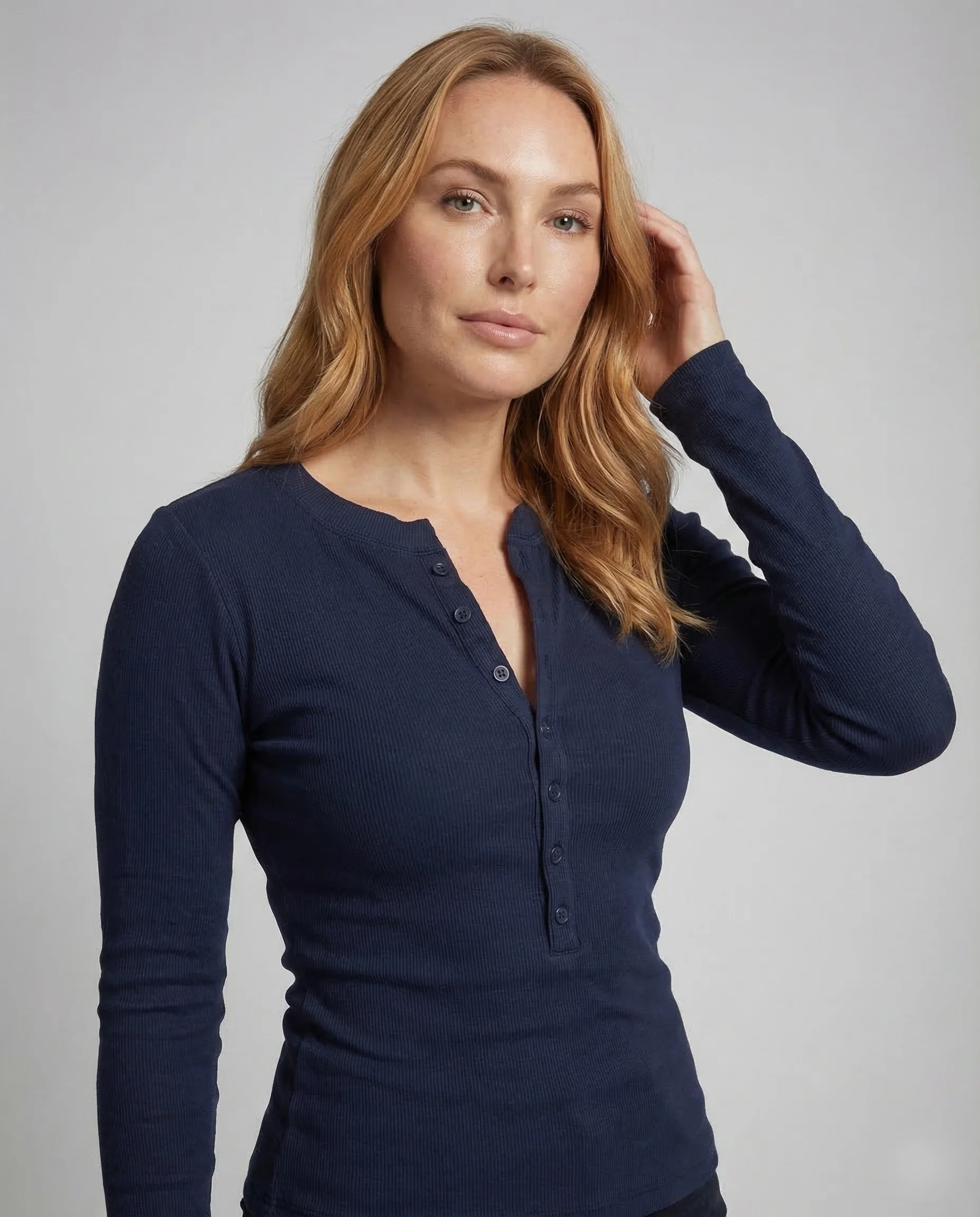 Damen Henleyshirt Ripp Langarm - Image 2