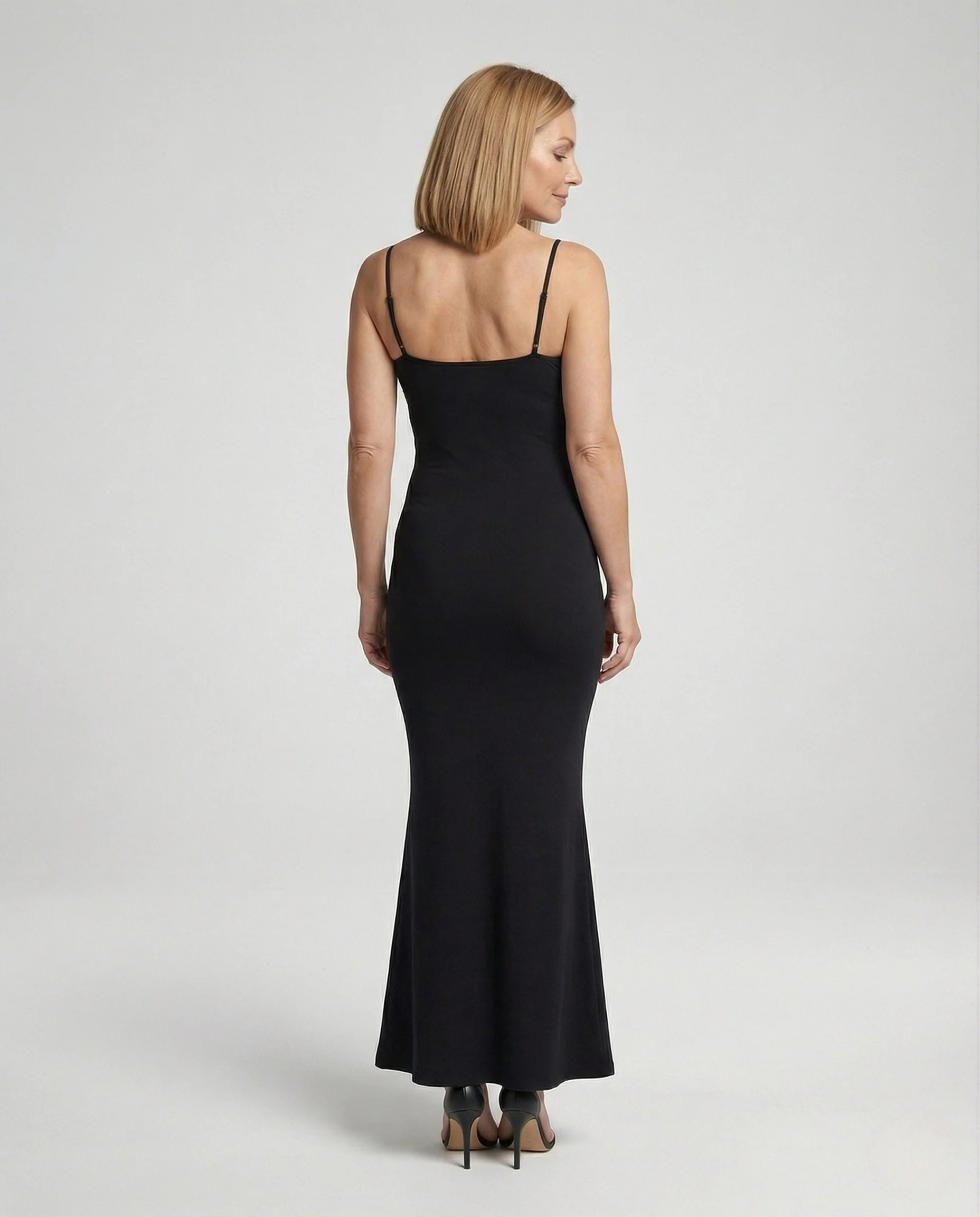 Figurbetontes Maxikleid mit Spaghettiträgern und Trompeten-Saum aus Stretchjersey Heidi Mode - Image 4