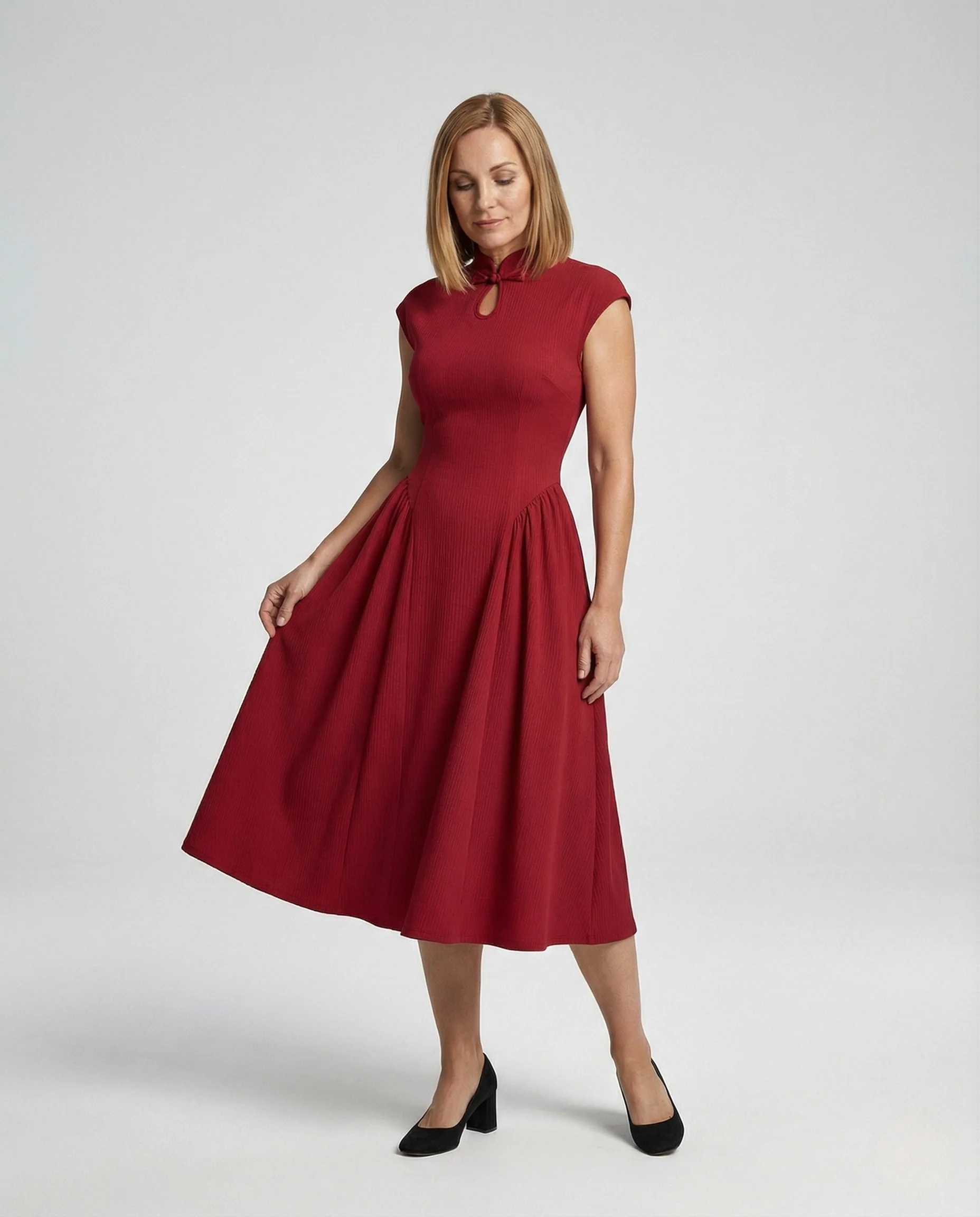 Figurbetontes Midikleid Mit Tellerrock Damen