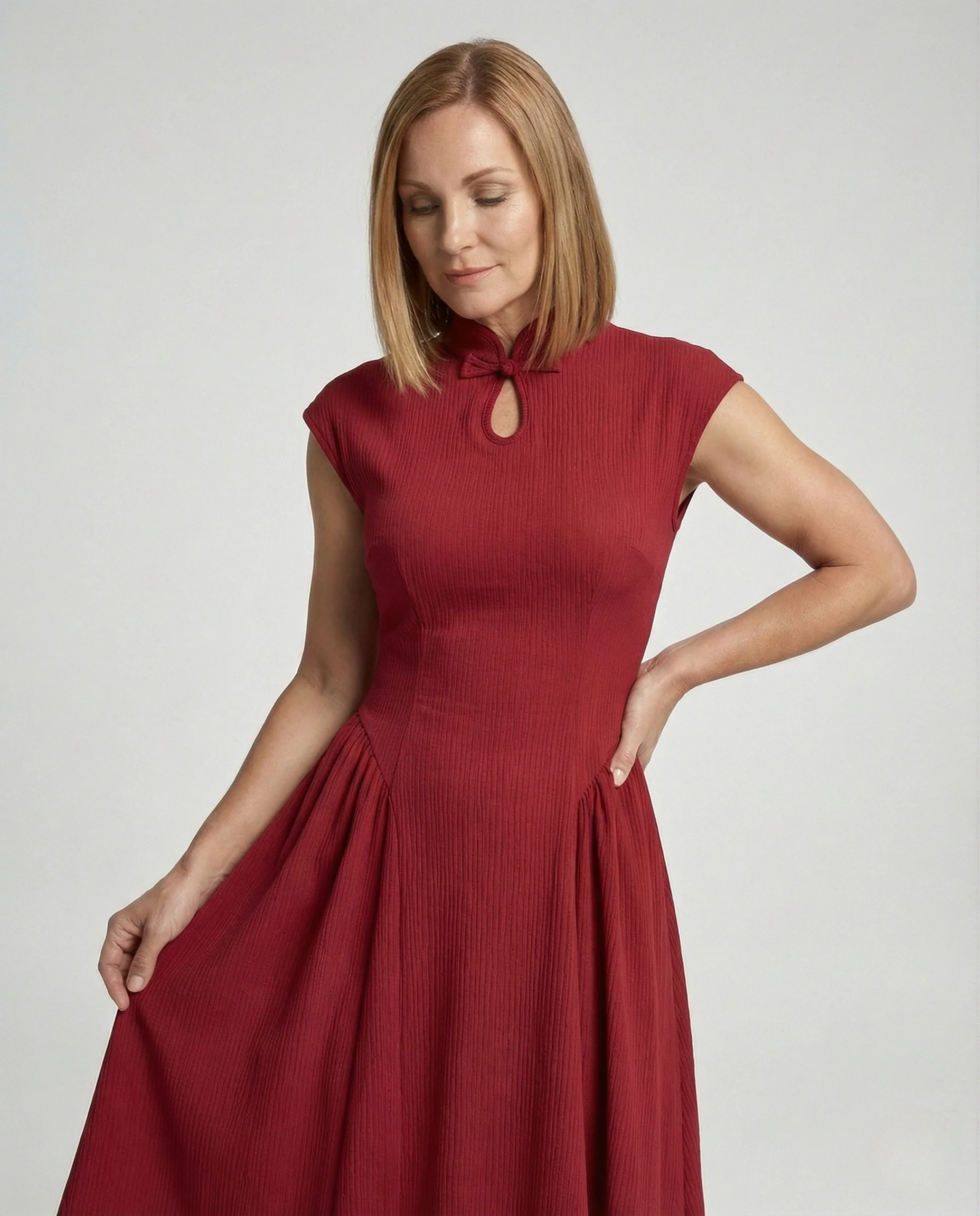 Figurbetontes Midikleid Mit Tellerrock Damen - Image 2