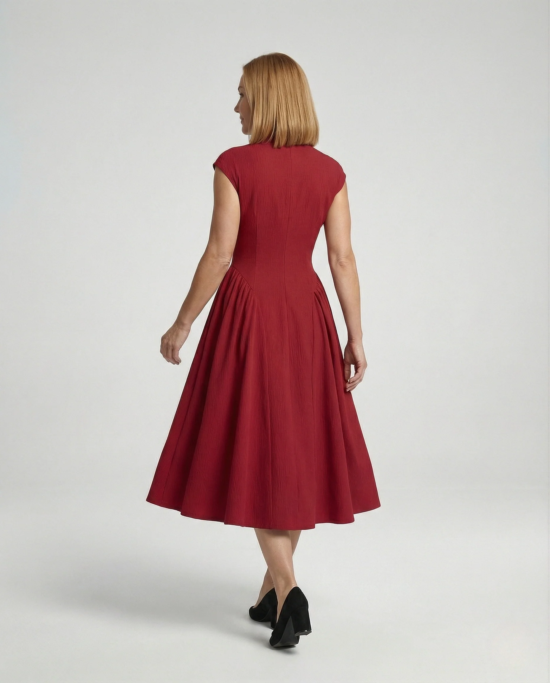 Figurbetontes Midikleid Mit Tellerrock Damen - Image 3