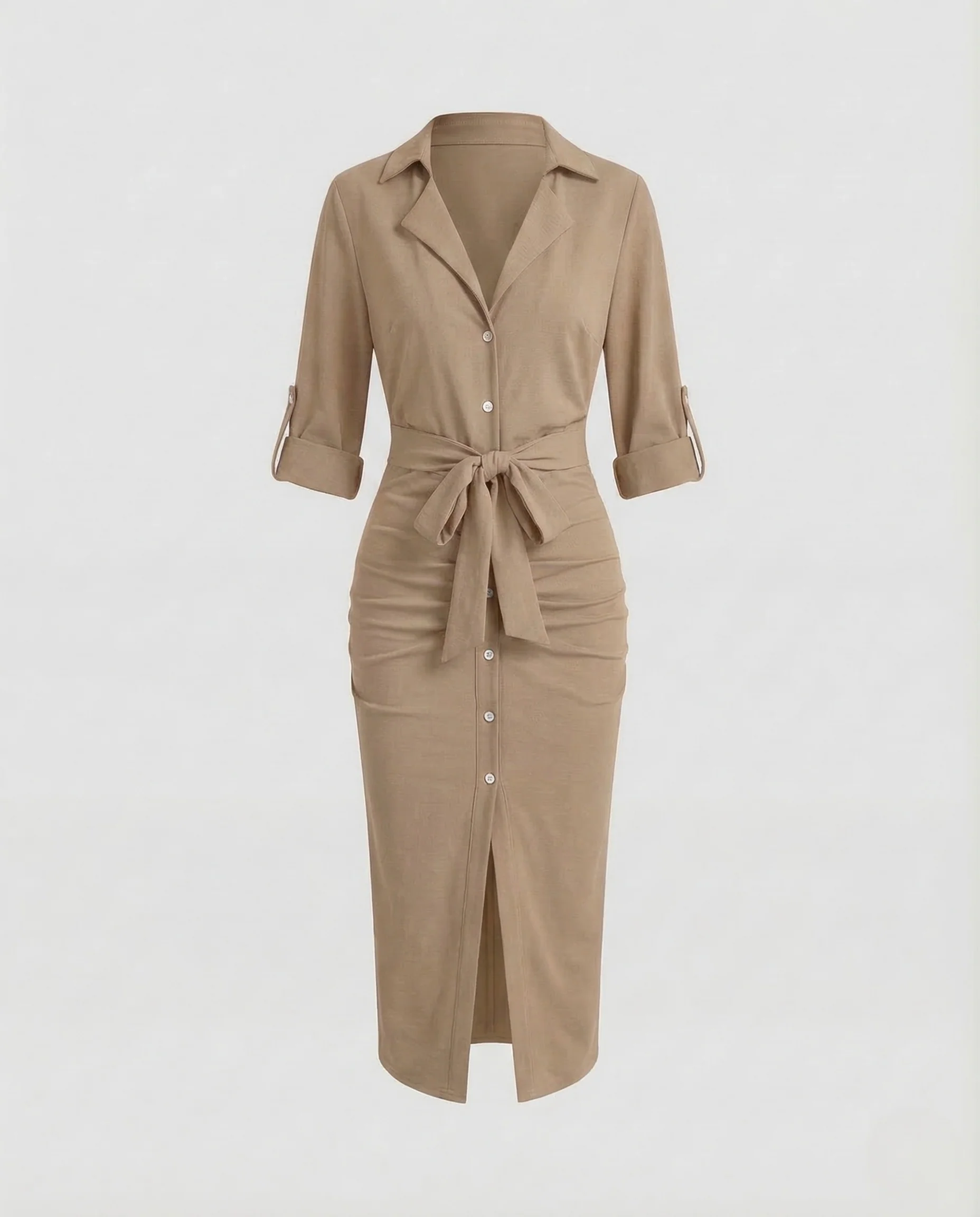 Damen Midikleid V Ausschnitt Gürtel - Image 10
