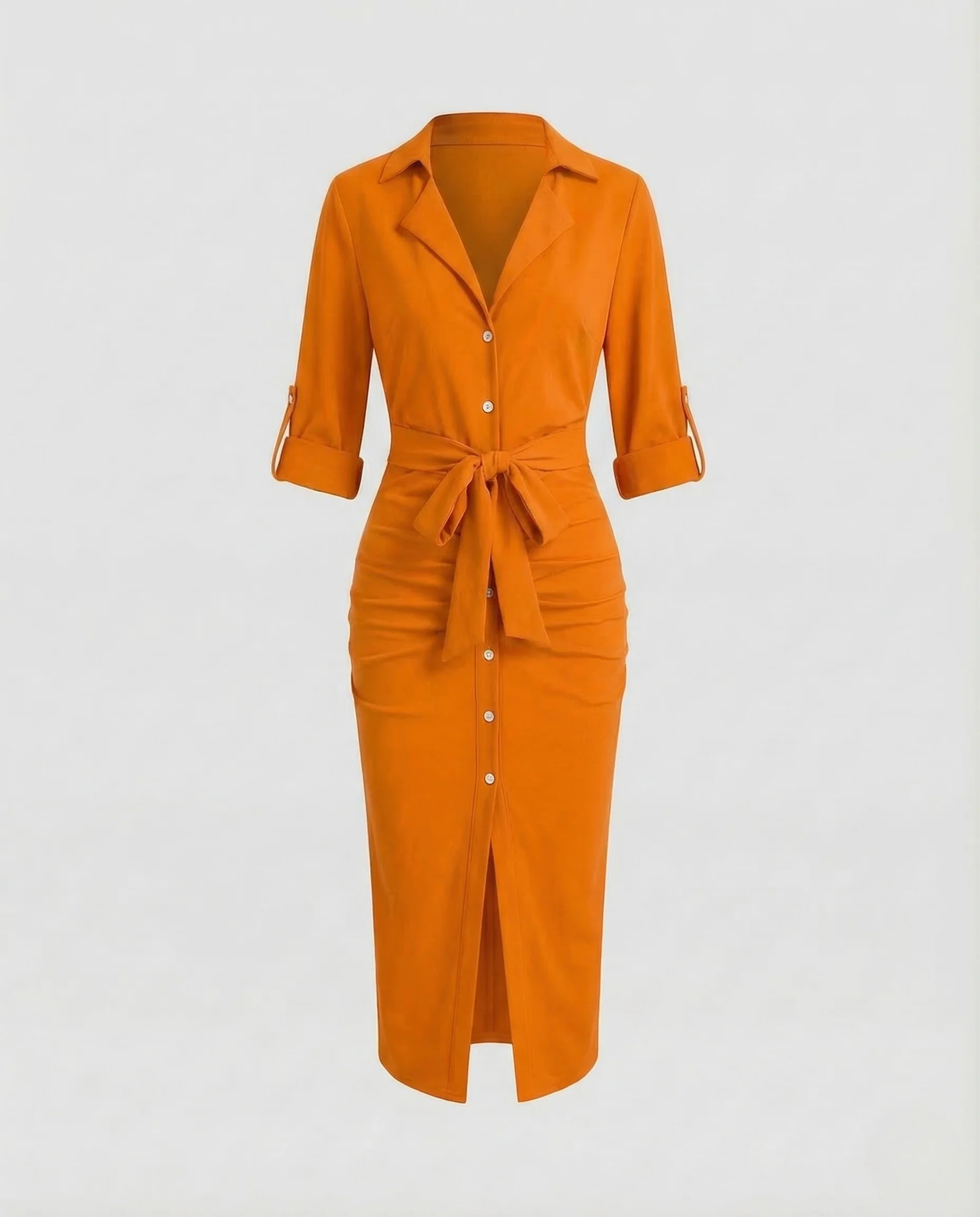 Damen Midikleid V Ausschnitt Gürtel - Image 11