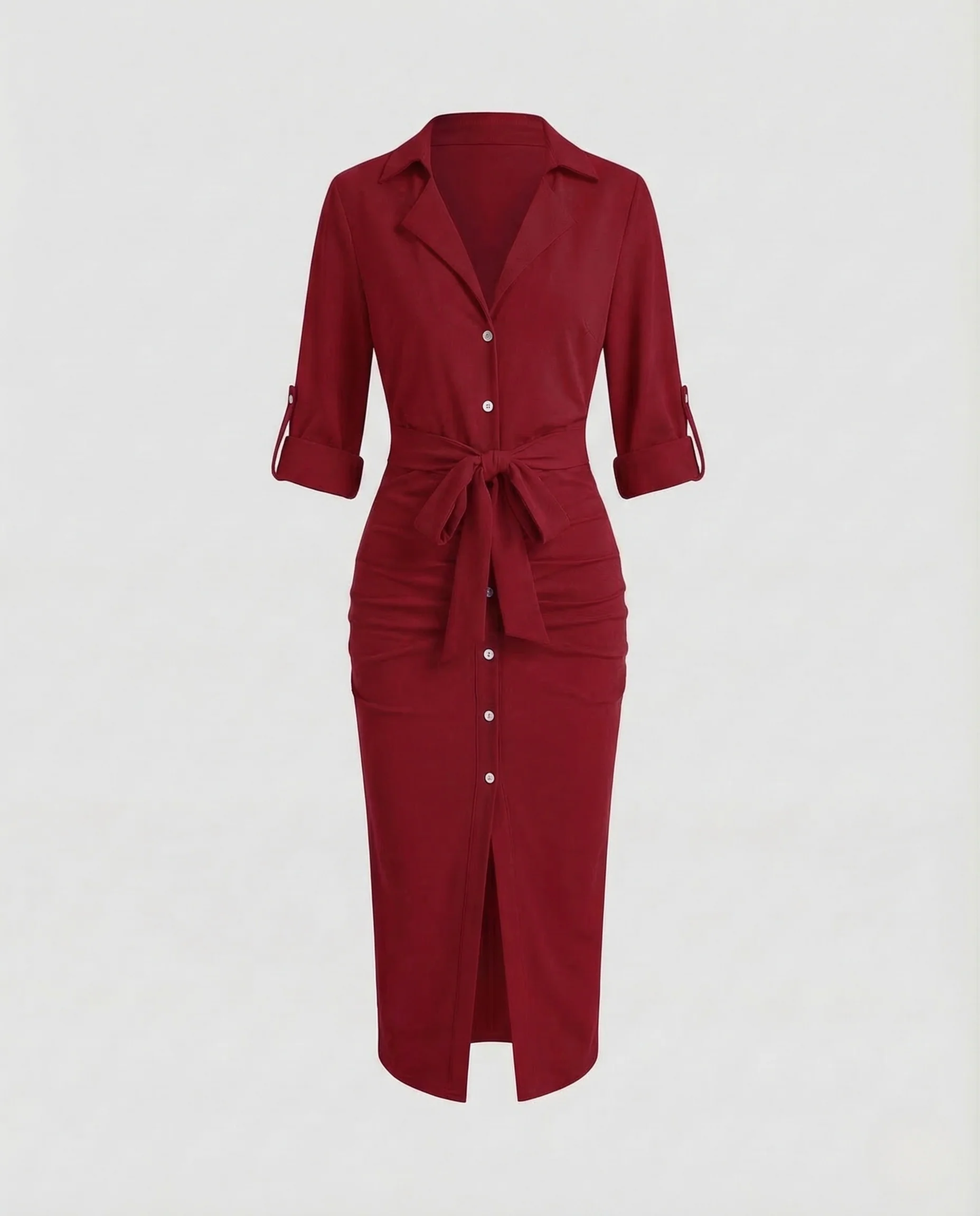 Damen Midikleid V Ausschnitt Gürtel - Image 6