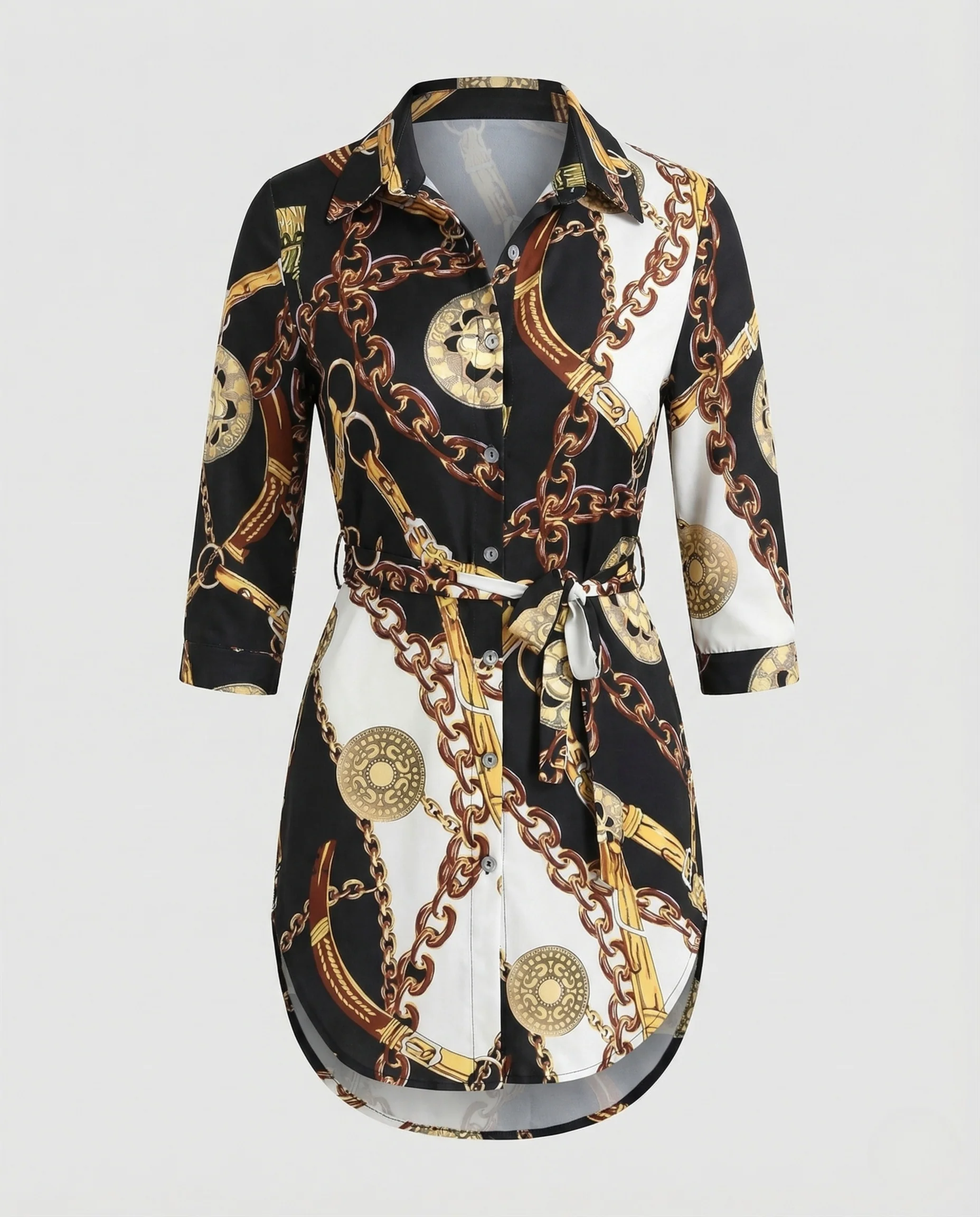 Damen Minikleid Kettenmuster Schlitz - Image 5