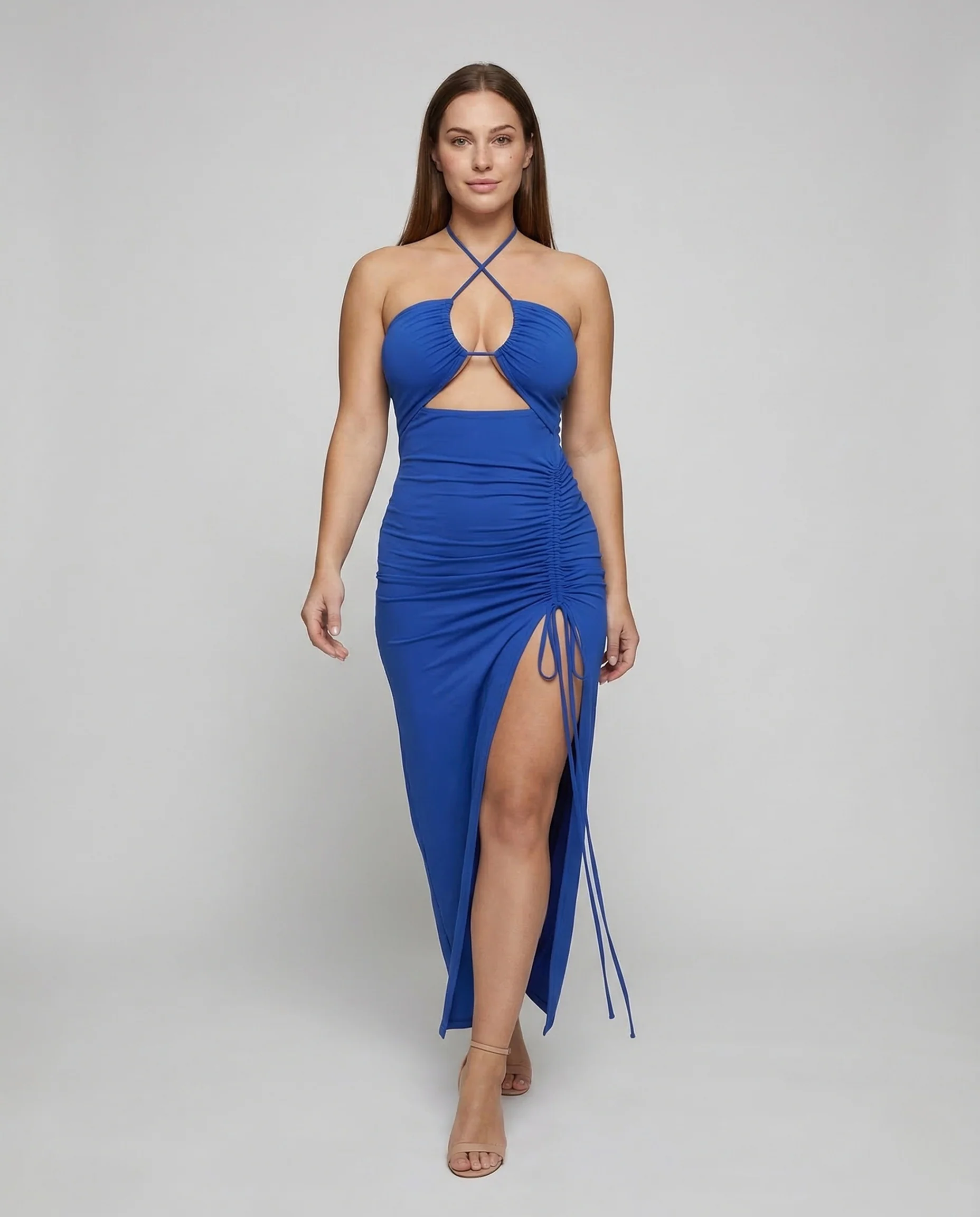 Damen Neckholder Abendkleid Cut Out