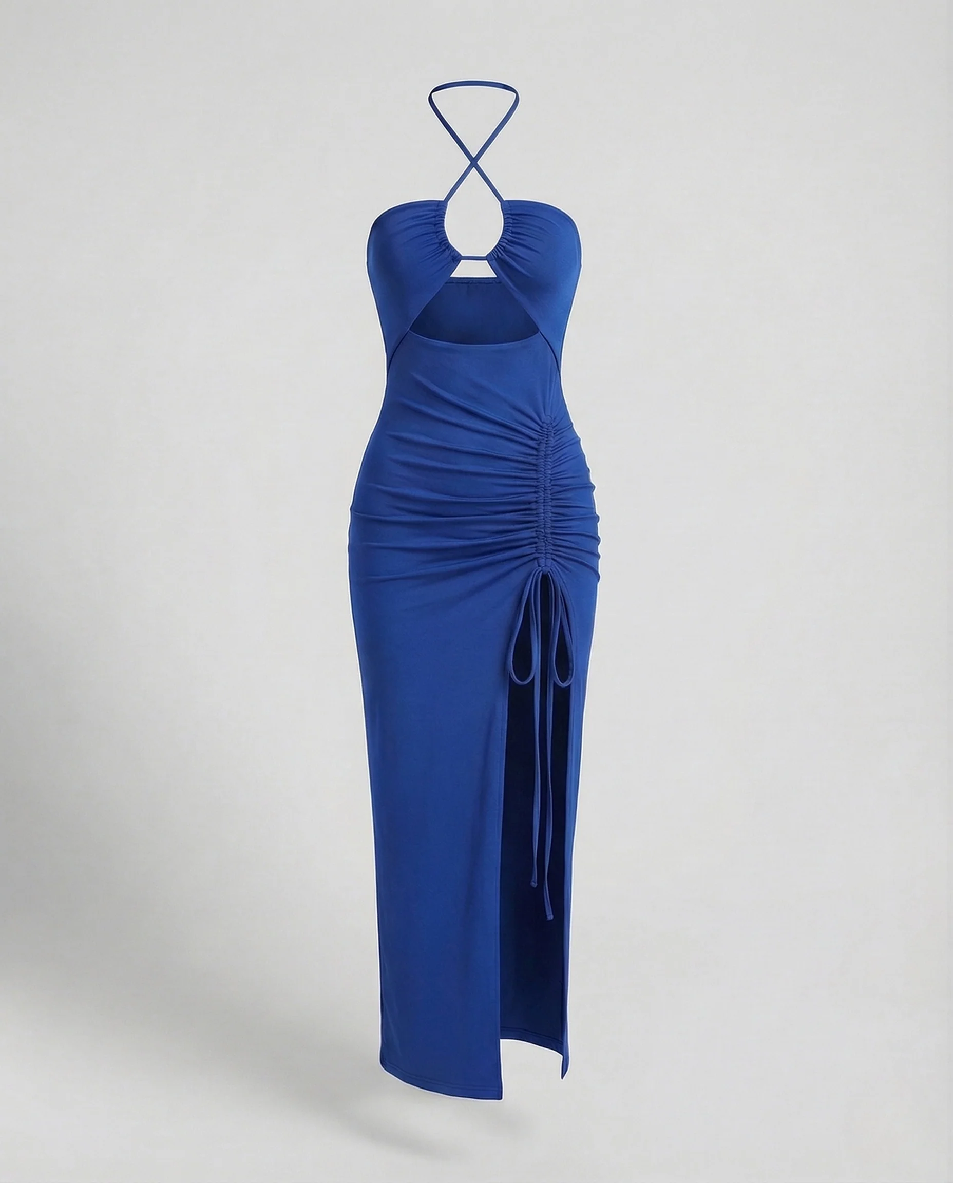 Damen Neckholder Midikleid Ringdetail Schlitz - Image 5