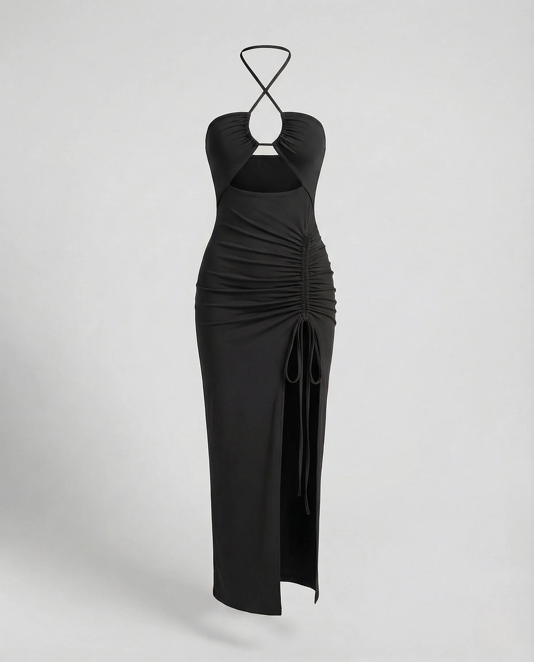 Damen Neckholder Midikleid Ringdetail Schlitz - Image 7