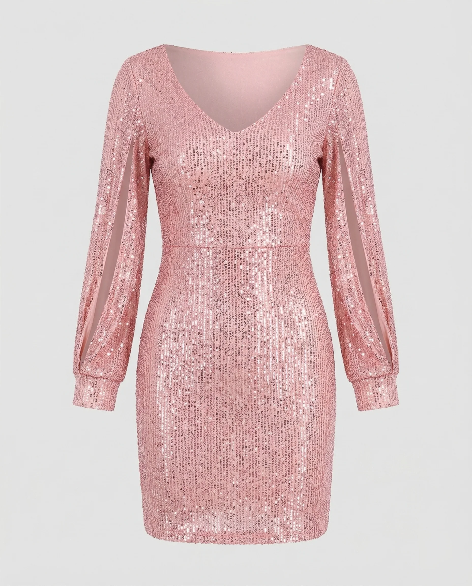 Damen Pailletten Minikleid V Ausschnitt - Image 5