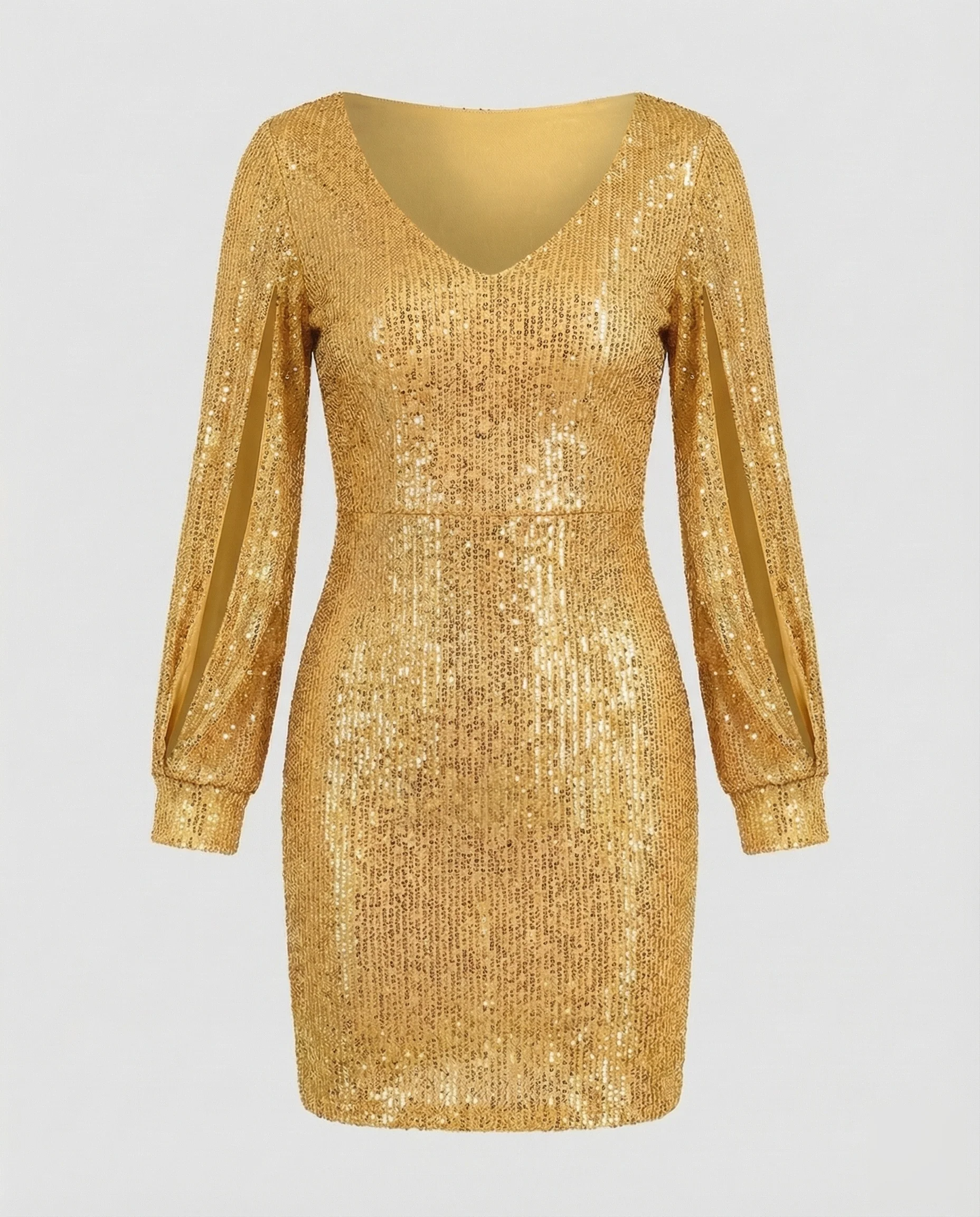 Damen Pailletten Minikleid V Ausschnitt - Image 9