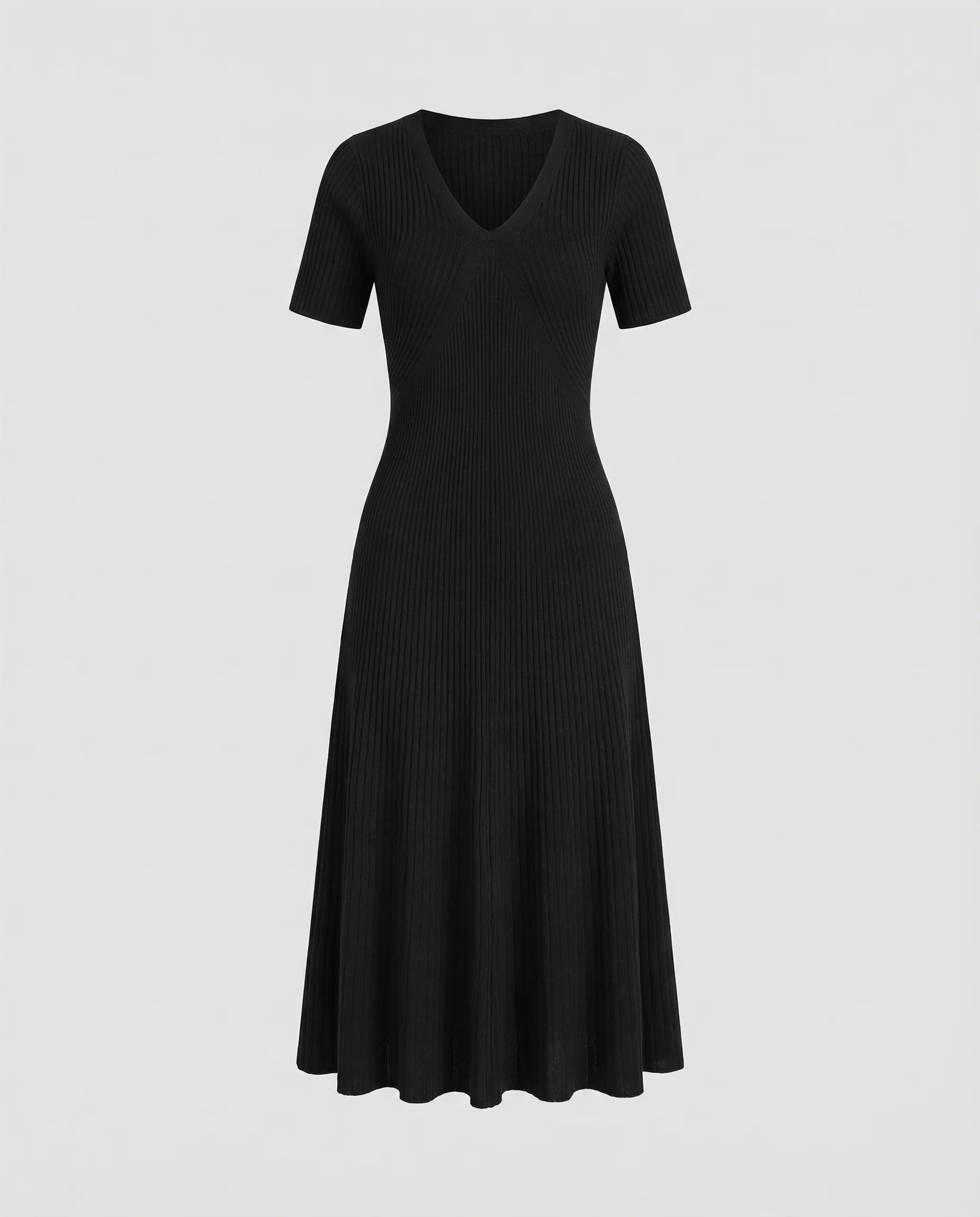 Damen Rippenstrick Midikleid mit V-Ausschnitt - Image 5