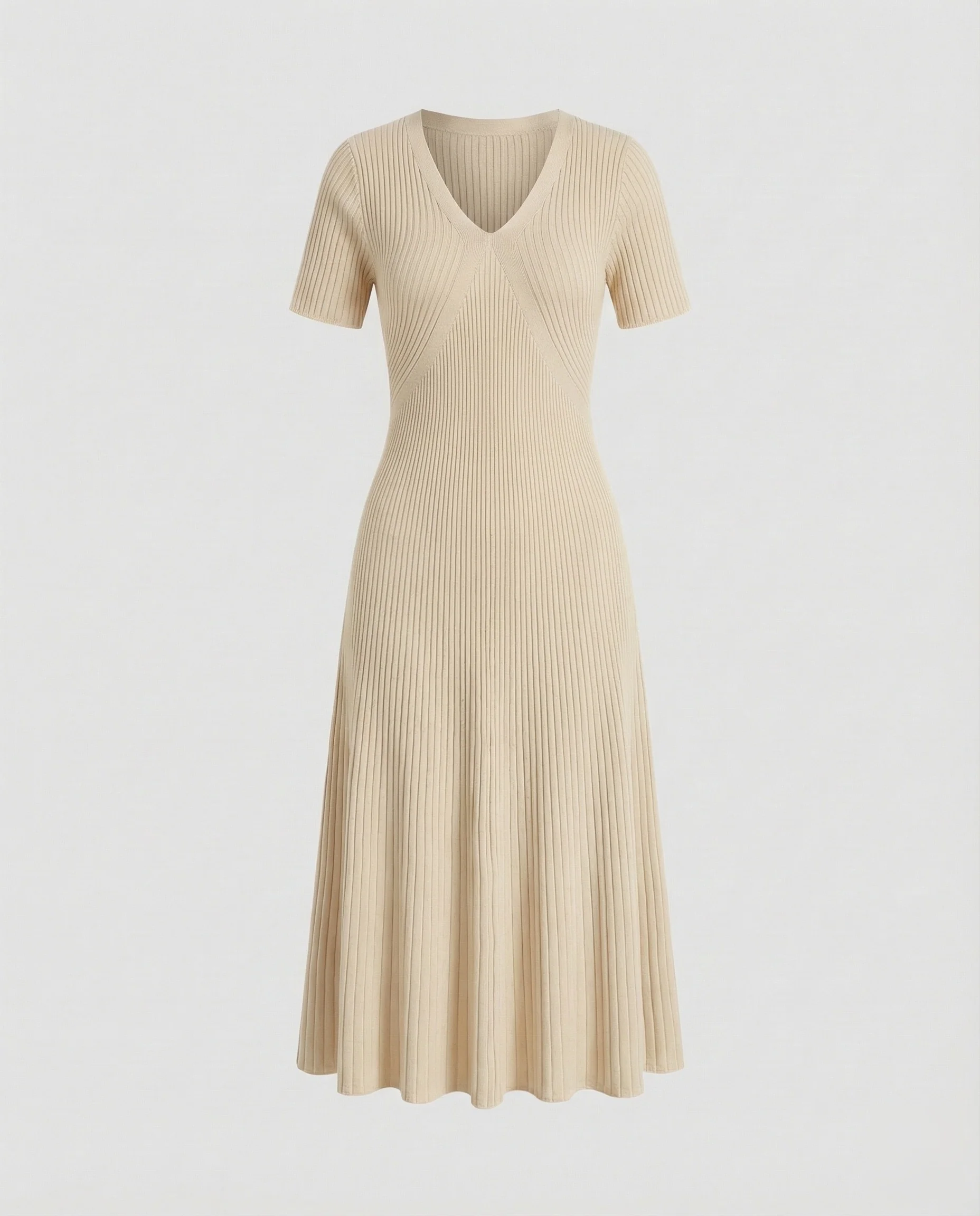 Damen Rippenstrick Midikleid mit V-Ausschnitt - Image 6