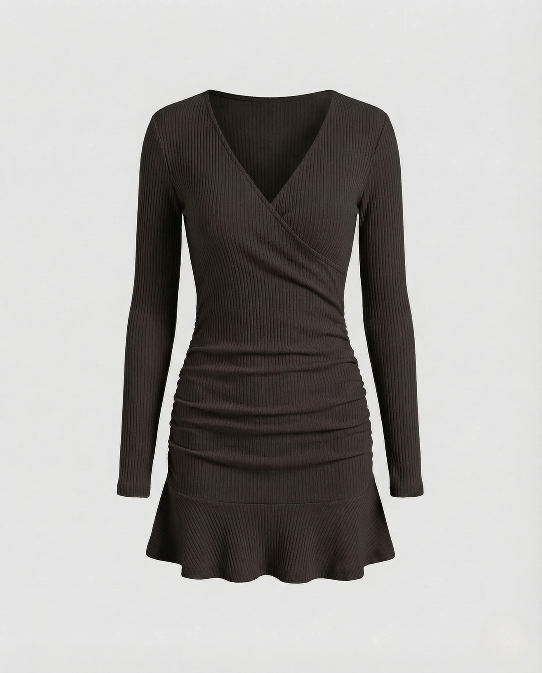 Damen Rippstrick Minikleid Wickel Ausschnitt - Image 6