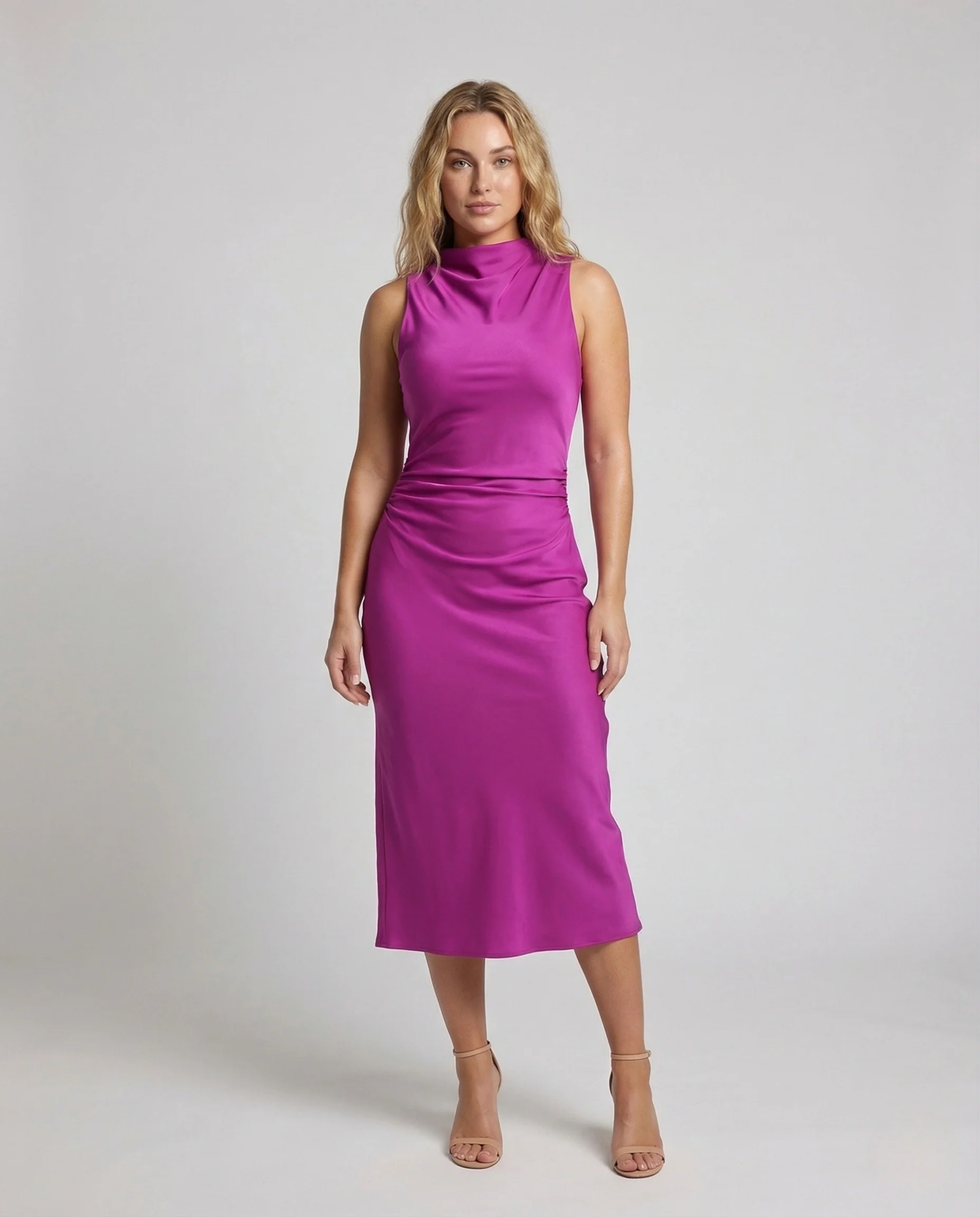 Damen Satin Abendkleid Wasserfall