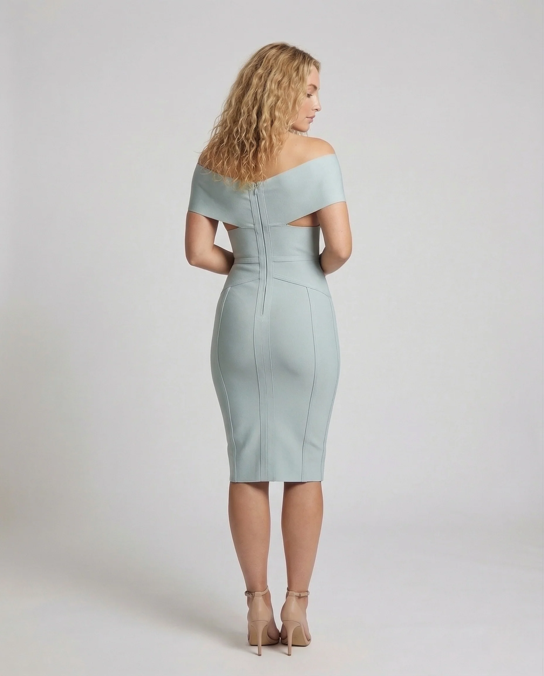 Damen Midikleid Schulterfrei Crossover - Image 4
