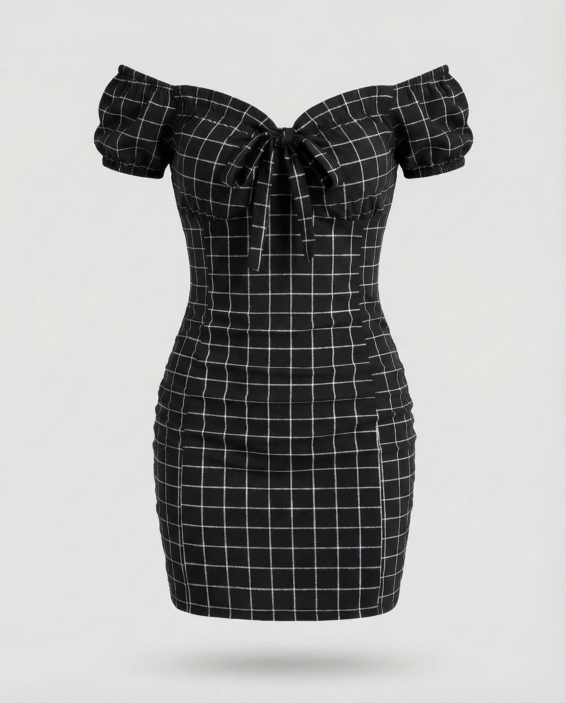Damen Off Shoulder Minikleid Karo - Image 10