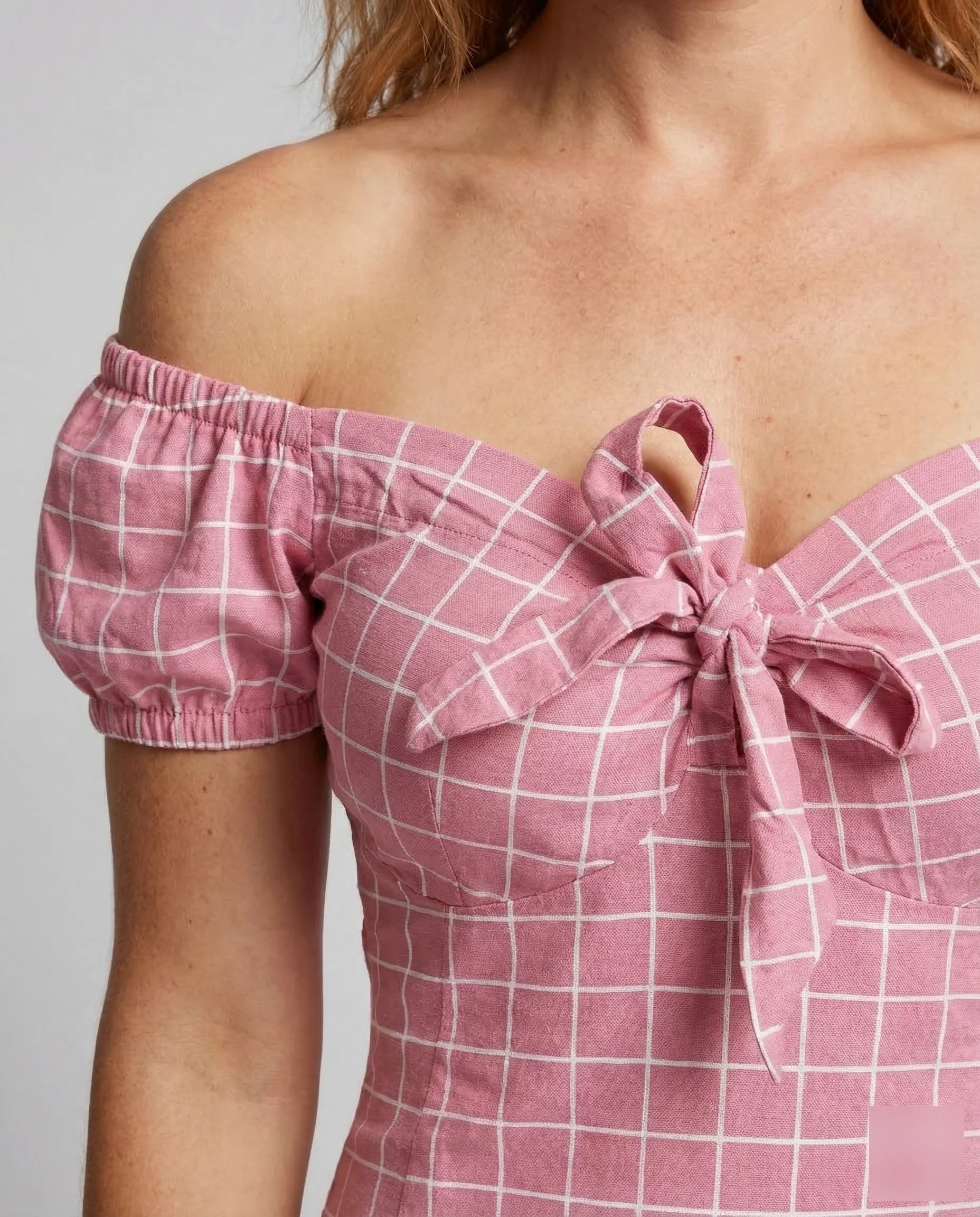 Damen Off Shoulder Minikleid Karo - Image 3