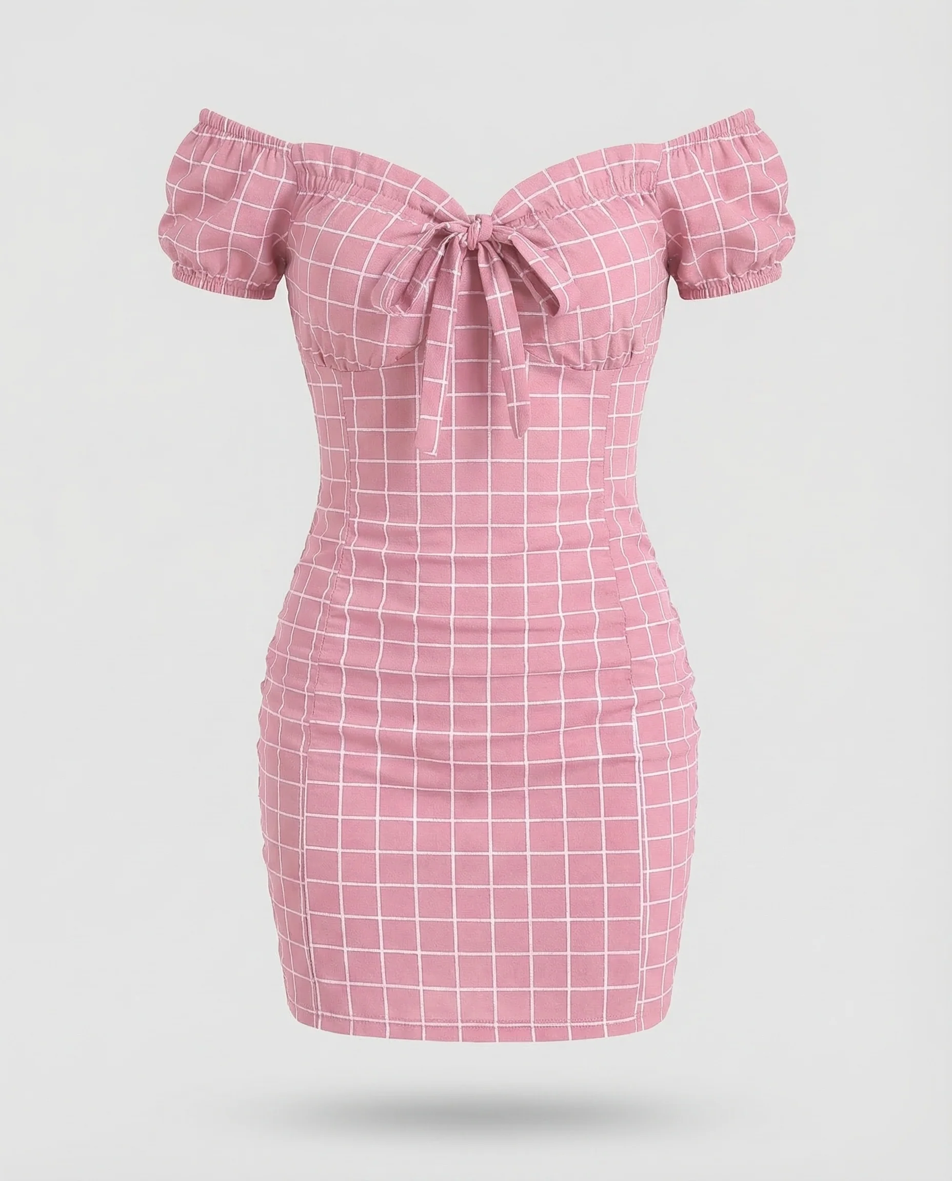 Damen Off Shoulder Minikleid Karo - Image 5
