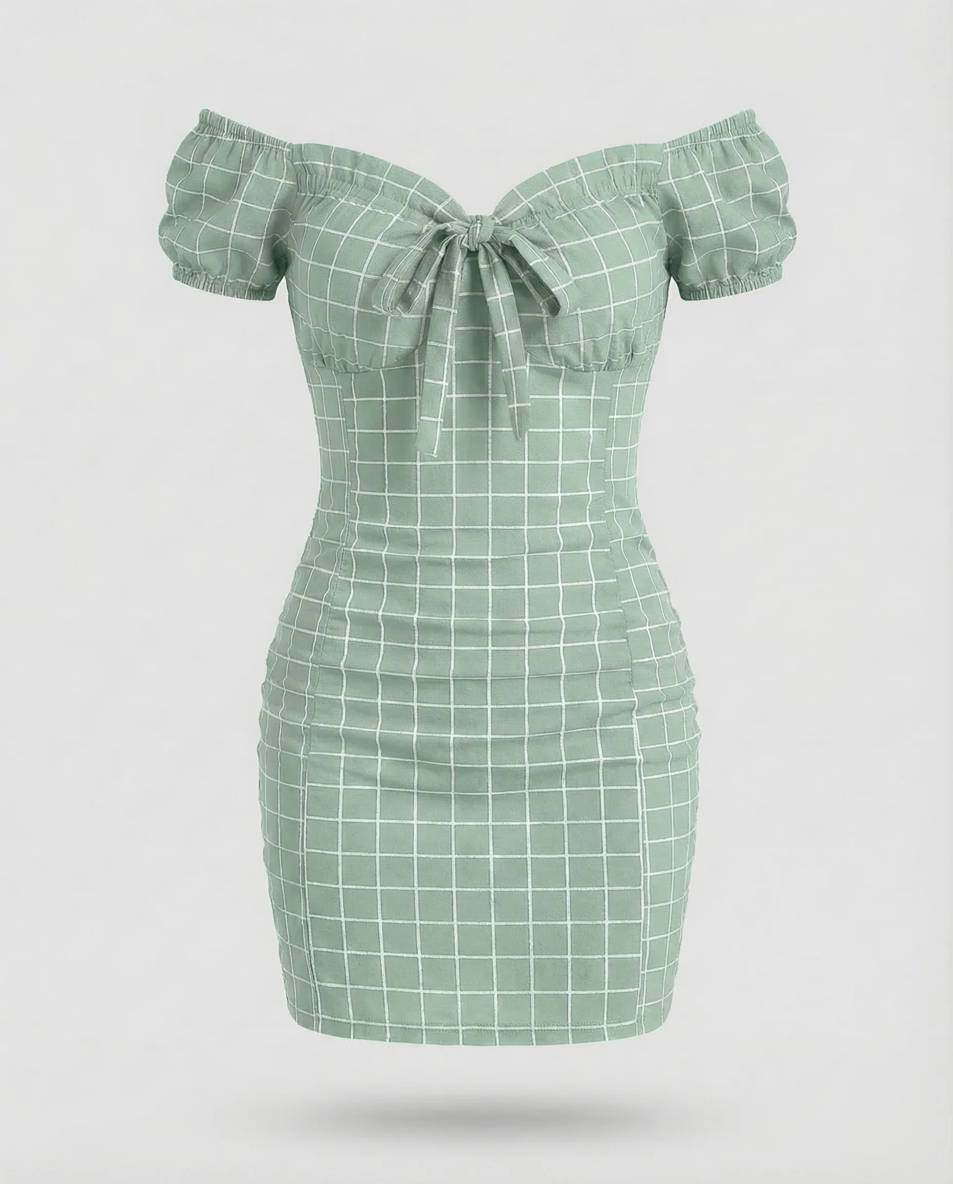 Damen Off Shoulder Minikleid Karo - Image 6