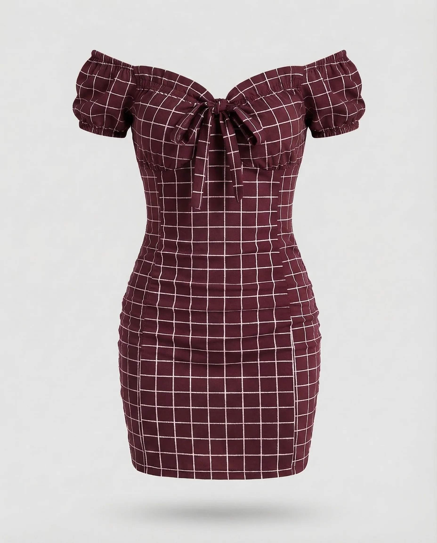 Damen Off Shoulder Minikleid Karo - Image 7