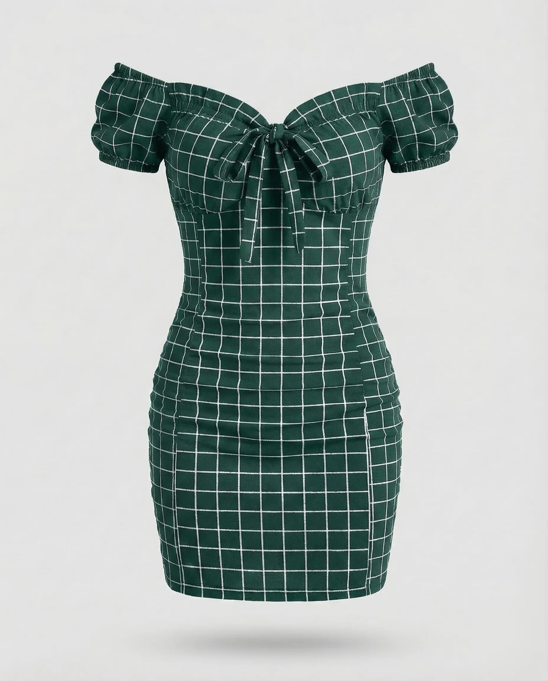 Damen Off Shoulder Minikleid Karo - Image 8