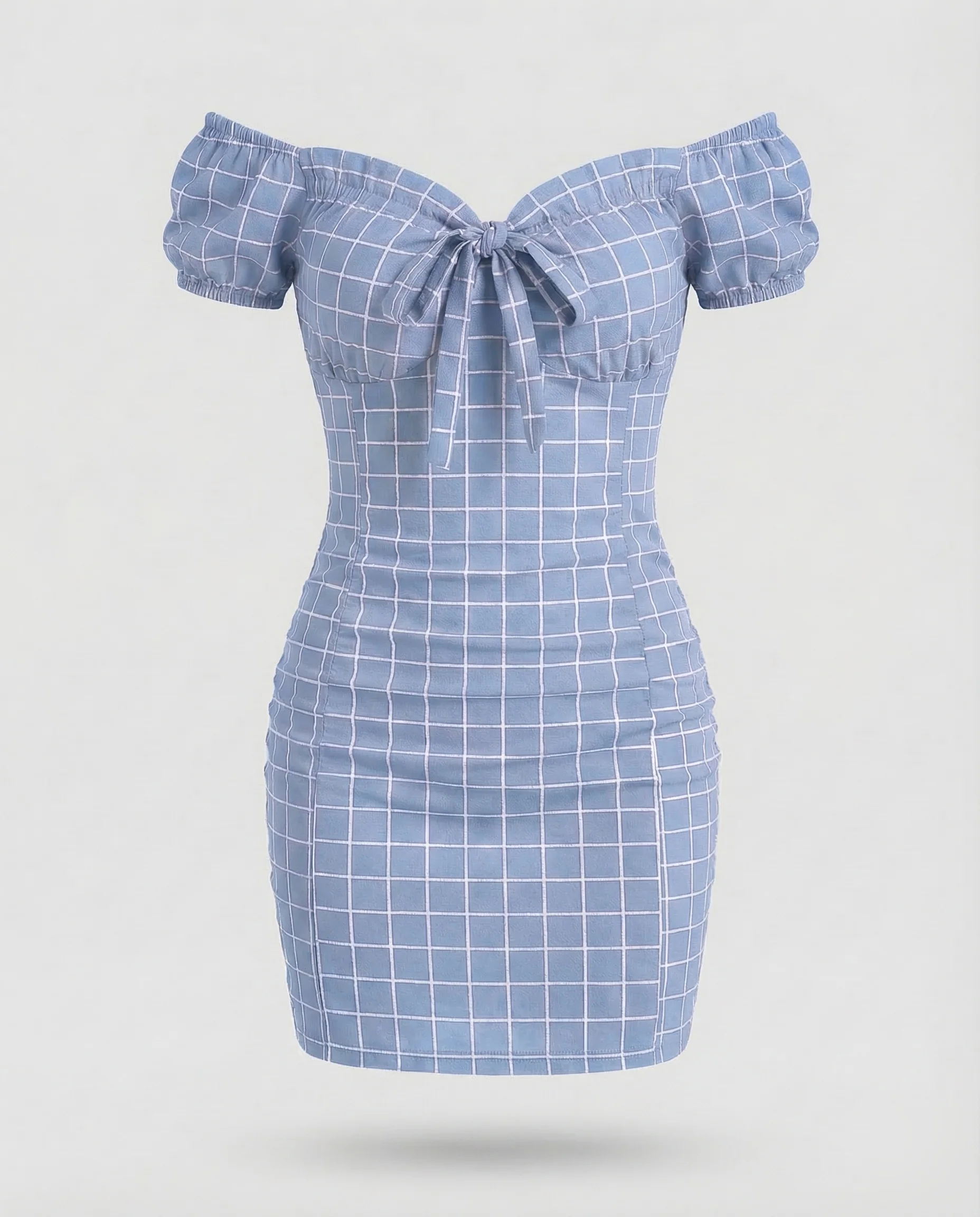 Damen Off Shoulder Minikleid Karo - Image 9