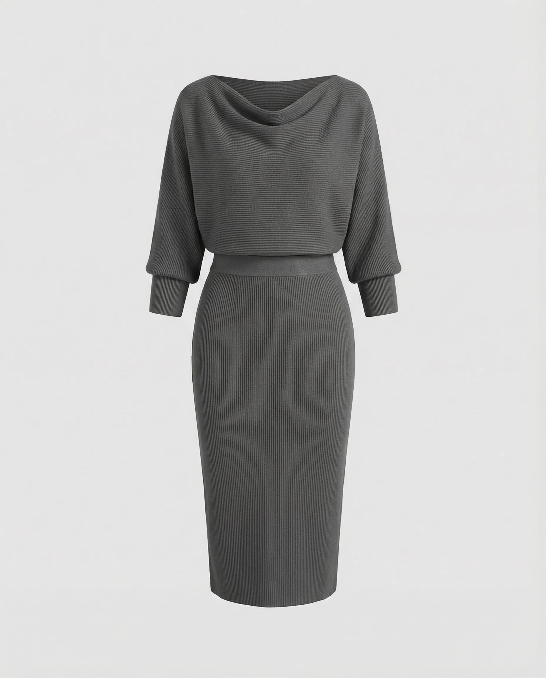 Damen Strick Midikleid mit Wasserfall - Image 7
