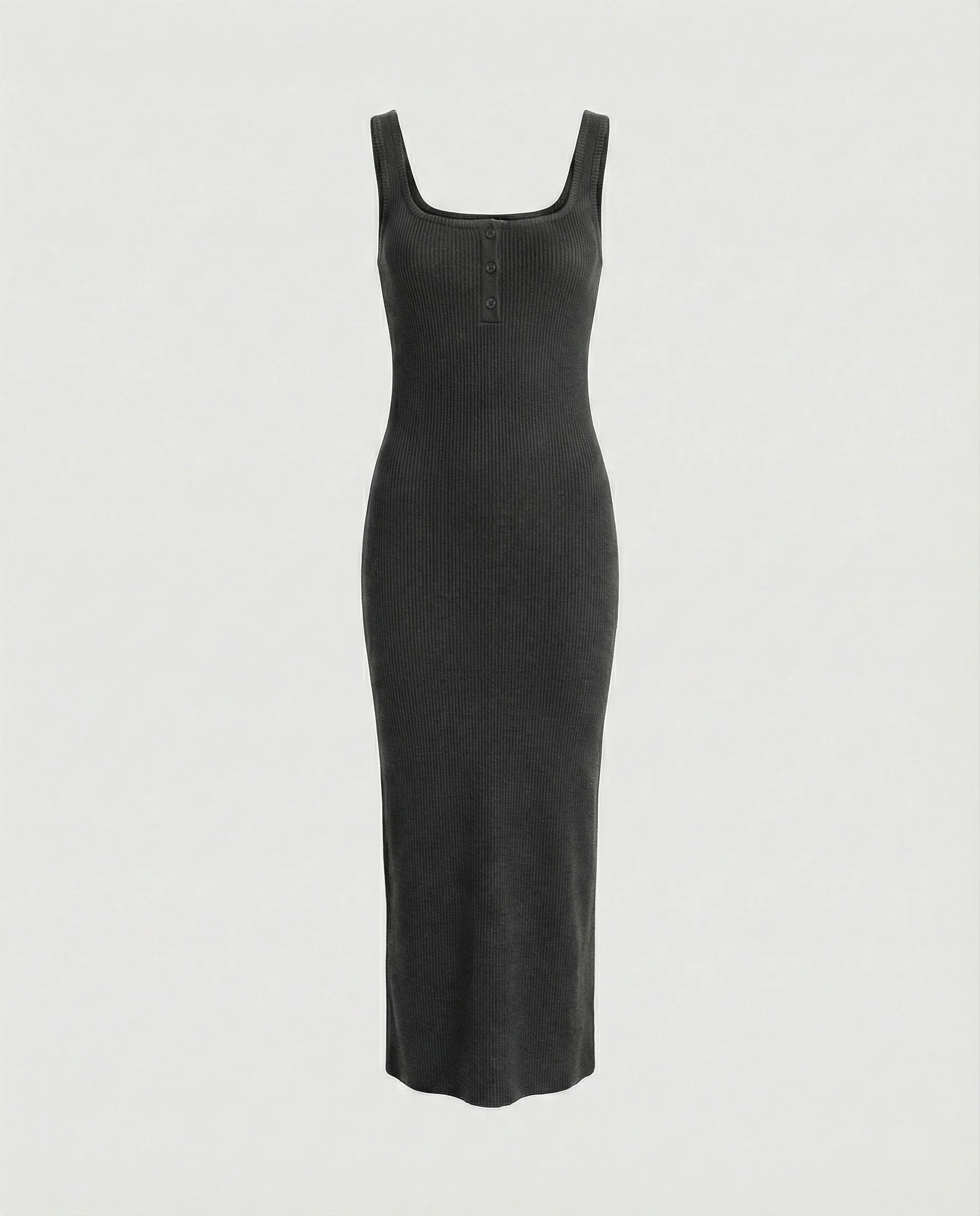 Damen figurbetontes Träger-Maxikleid aus elastischem Jersey mit Knopfdetail und knöchellanger Silhouette Heidi Mode - Image 4