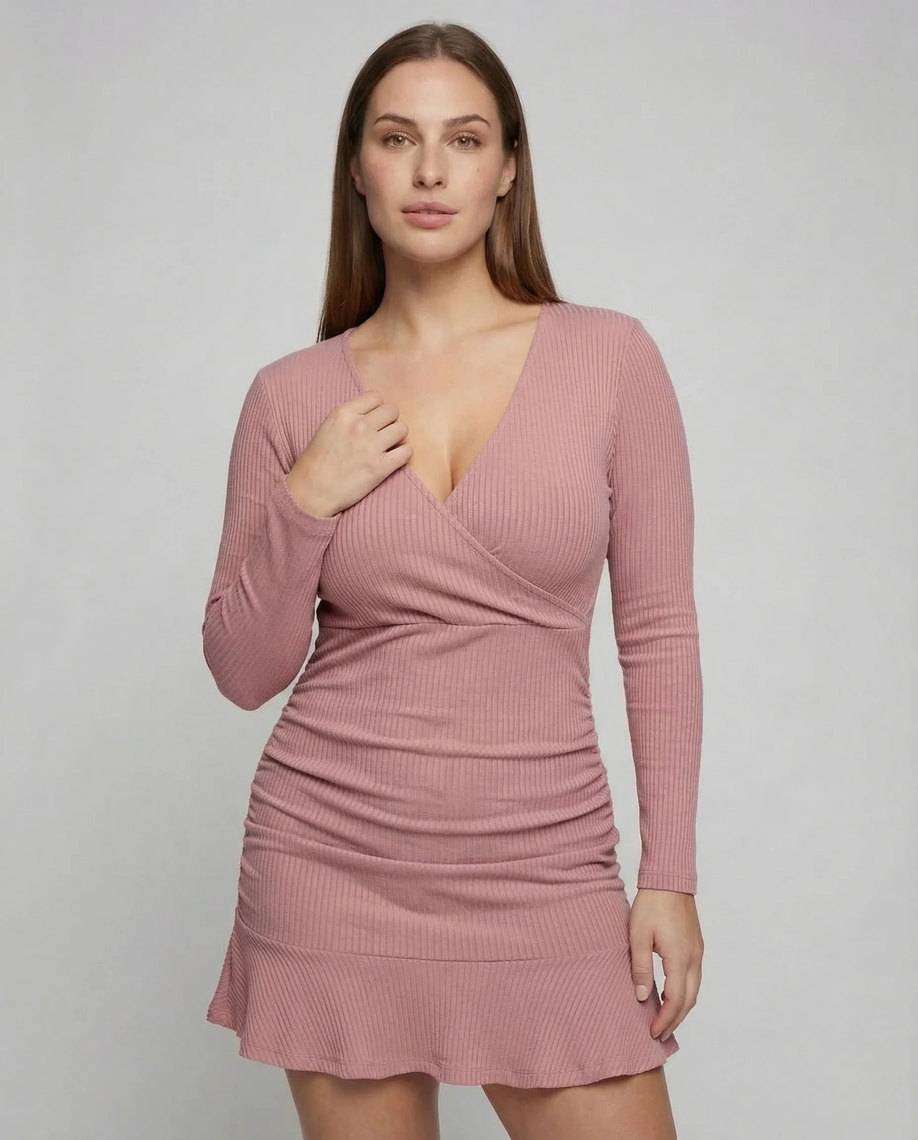 Damen Wickel Minikleid Rippstrick - Image 2