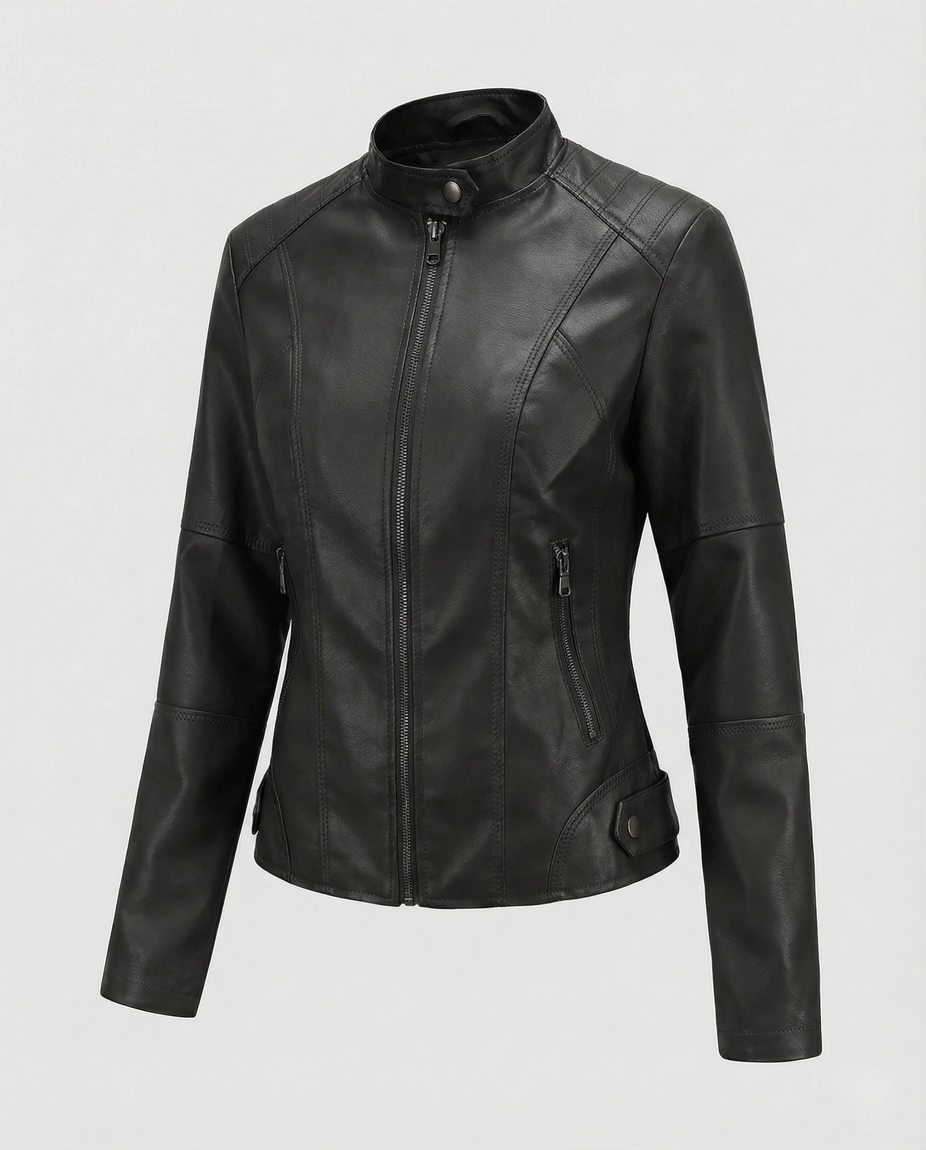 Damen Kunstlederjacke Figurbetont mit Stehkragen - Image 12