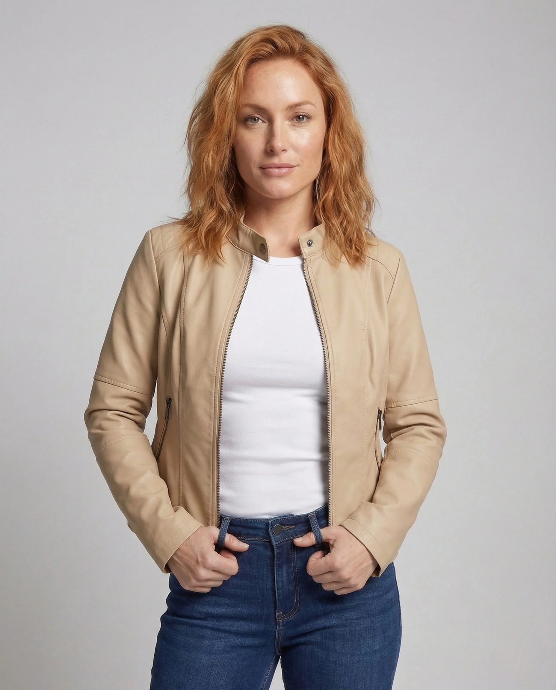 Damen Kunstlederjacke Figurbetont mit Stehkragen - Image 2