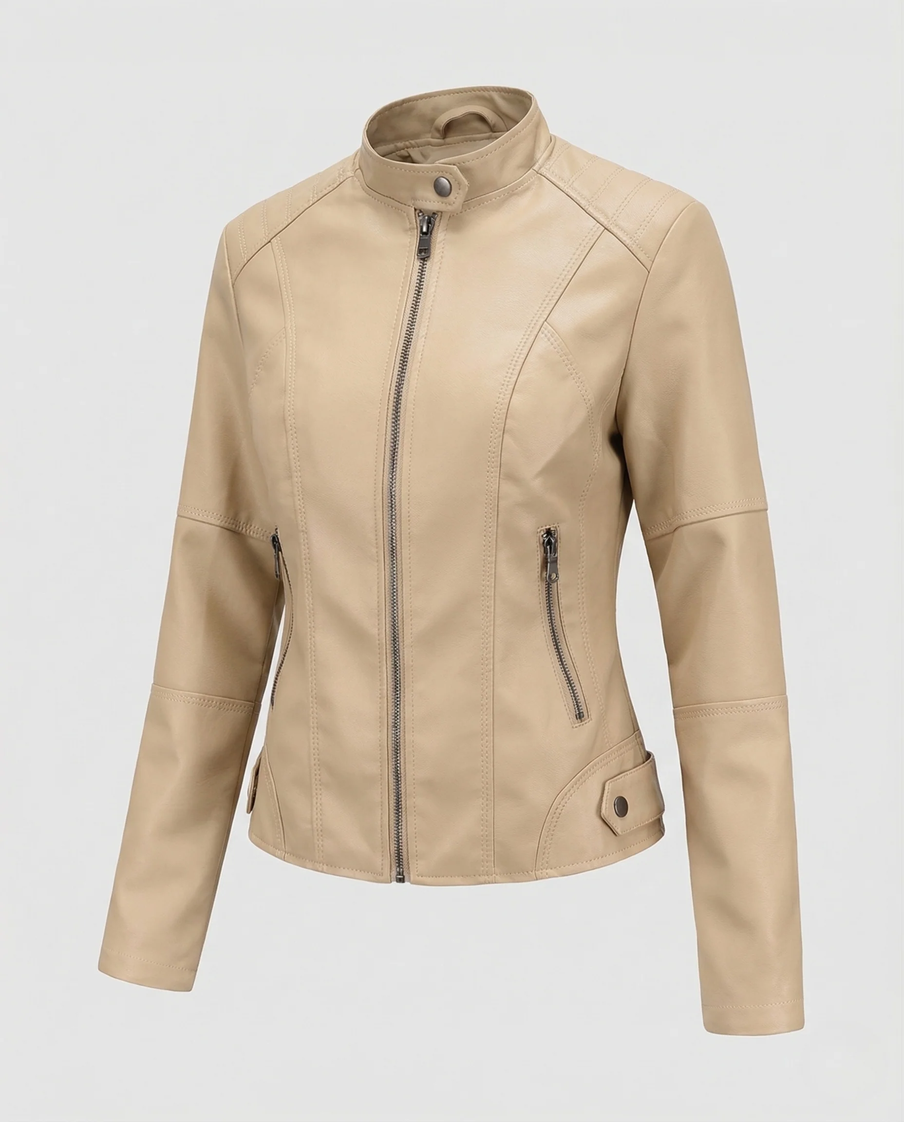 Damen Kunstlederjacke Figurbetont mit Stehkragen - Image 5